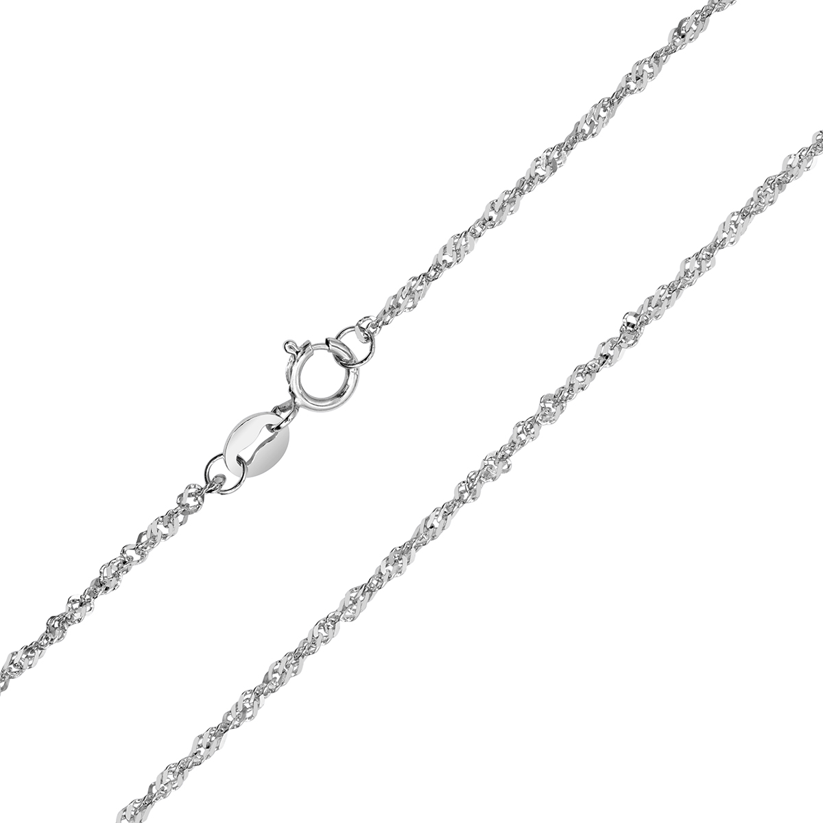 10K White Gold 1.5mm Singapore Rope Chain with Spring Ring Clasp - 16 Inch