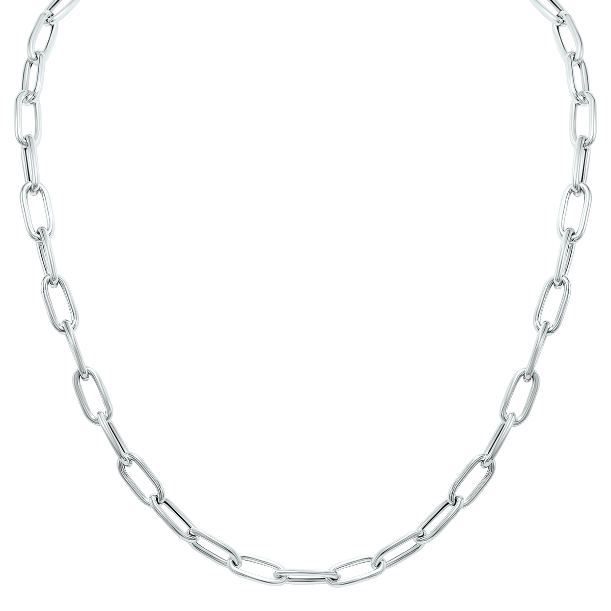 Silver Rhodium 6.5MM Chunky Paperclip Necklace With Lobster Claps - 18 Inch