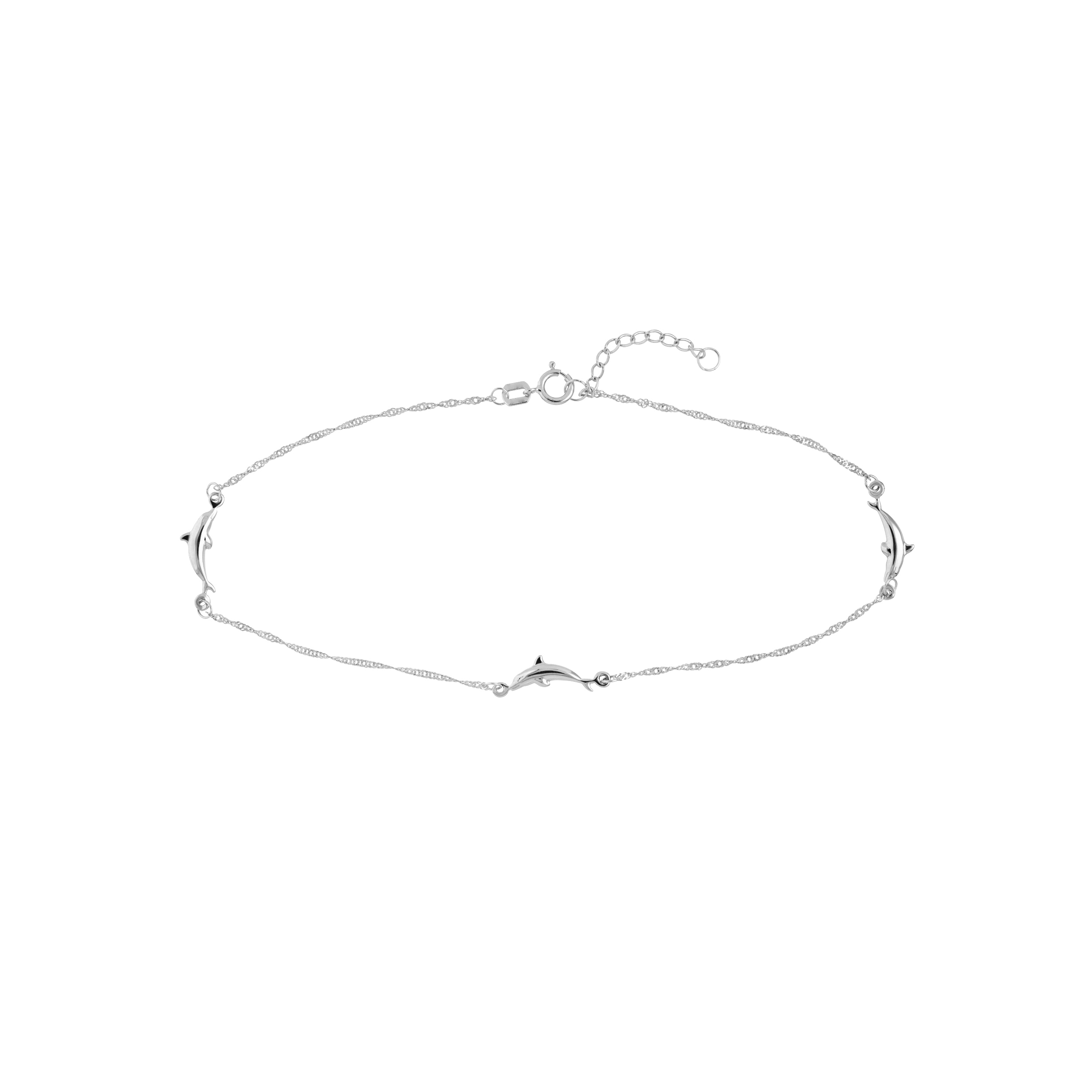 14K Solid White Gold Twisted Dolphin Anklet