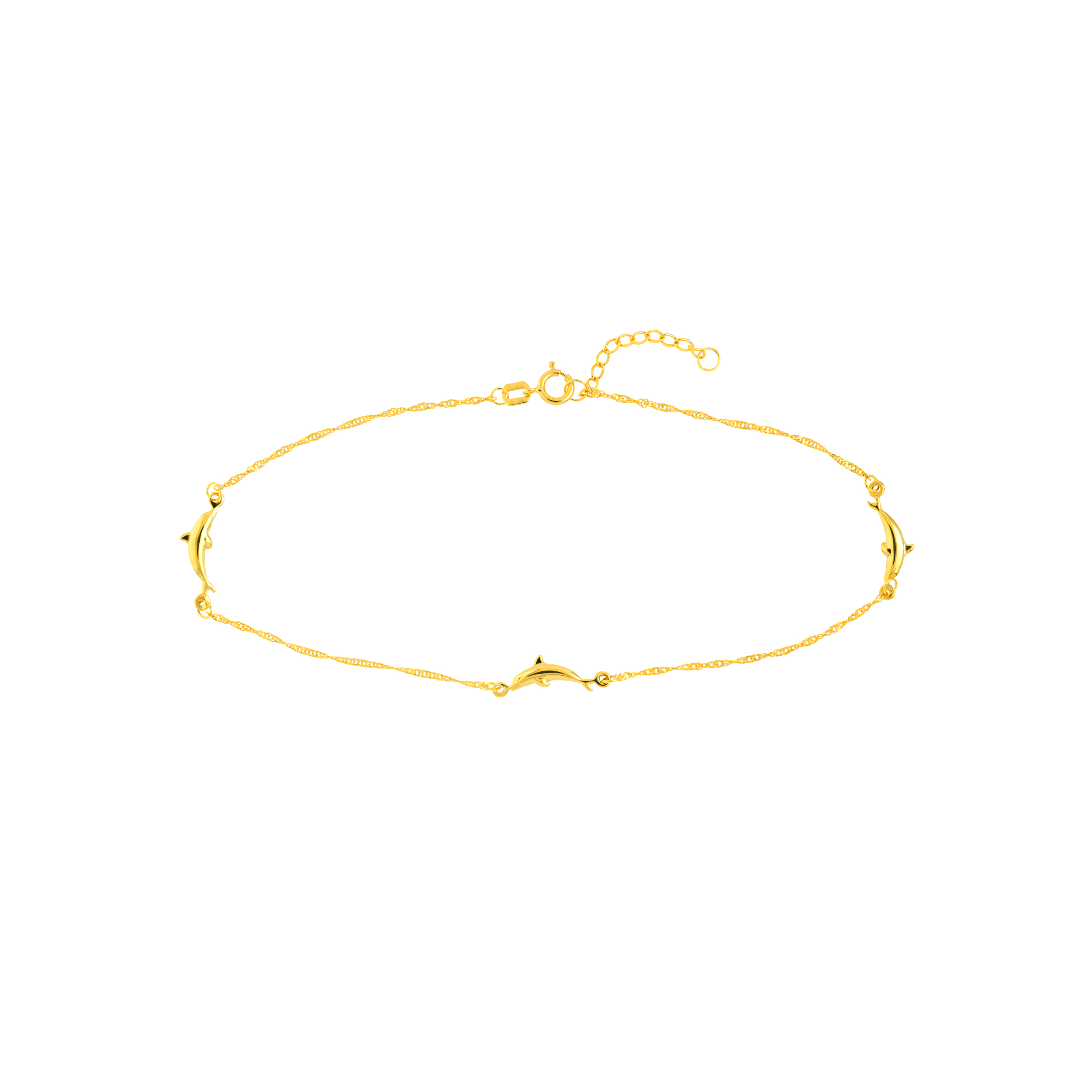 14K Solid Yellow Gold Twisted Dolphin Anklet