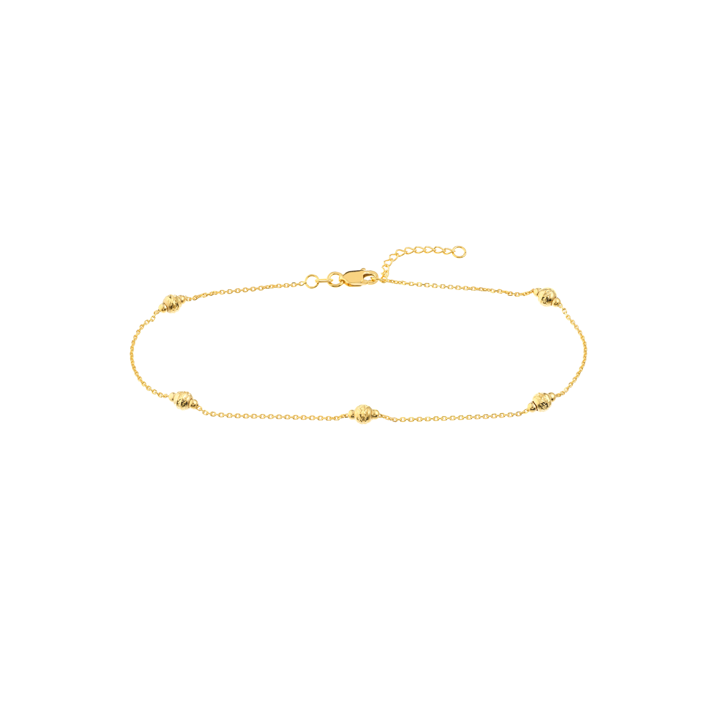 14K Solid Yellow Gold Beaded Anklet