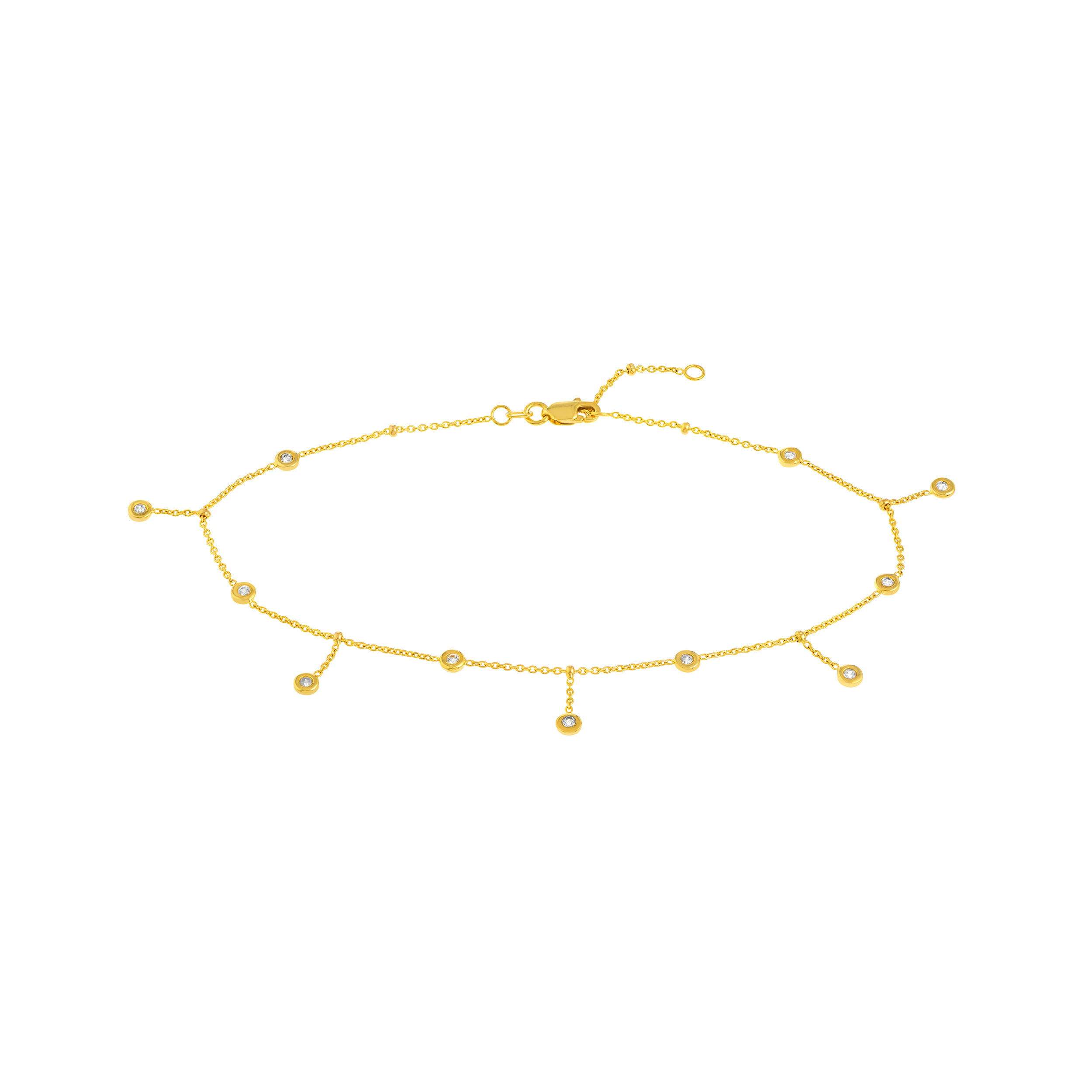 14K Solid Yellow Gold Dangling Accent Anklet