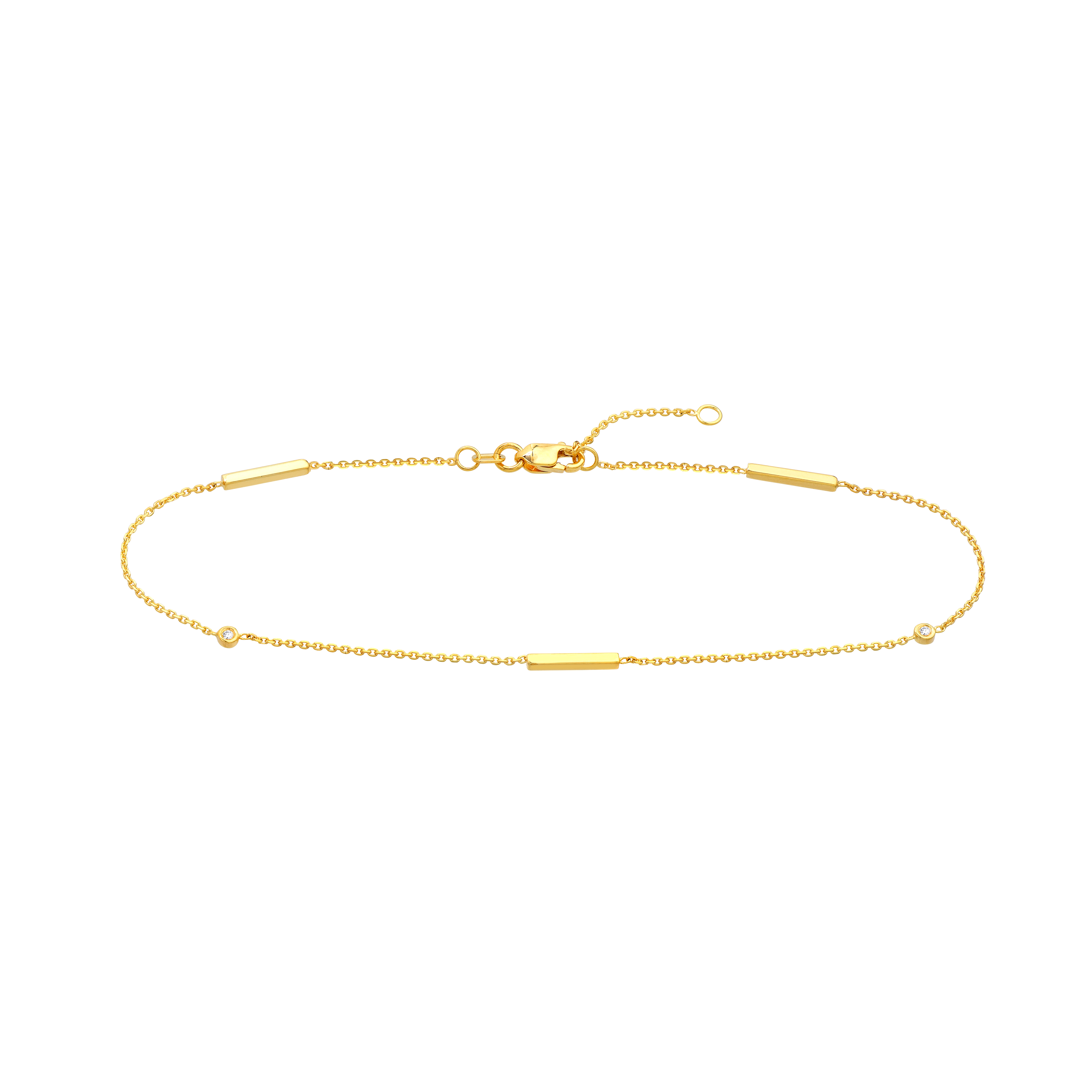 14K Solid Yellow Gold and Natural Diamond Bar Anklet