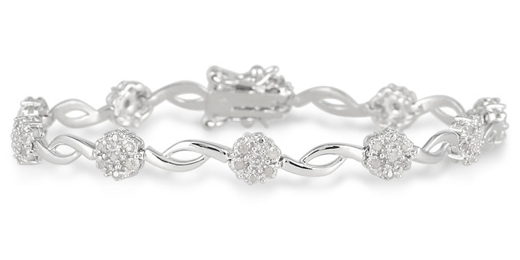 1/2 Carat TW Diamond Flower Cluster Bracelet in .925 Sterling Silver