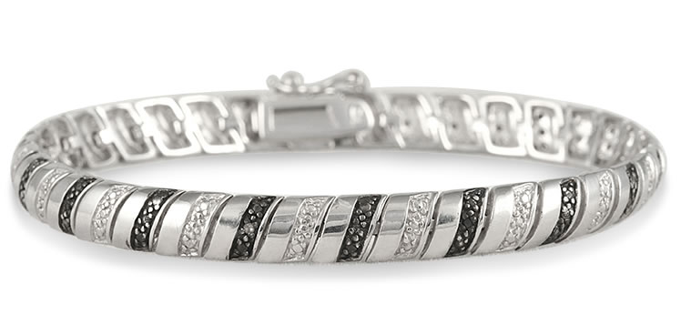Black and White Diamond Snake Bracelet in .925 Sterling Silver