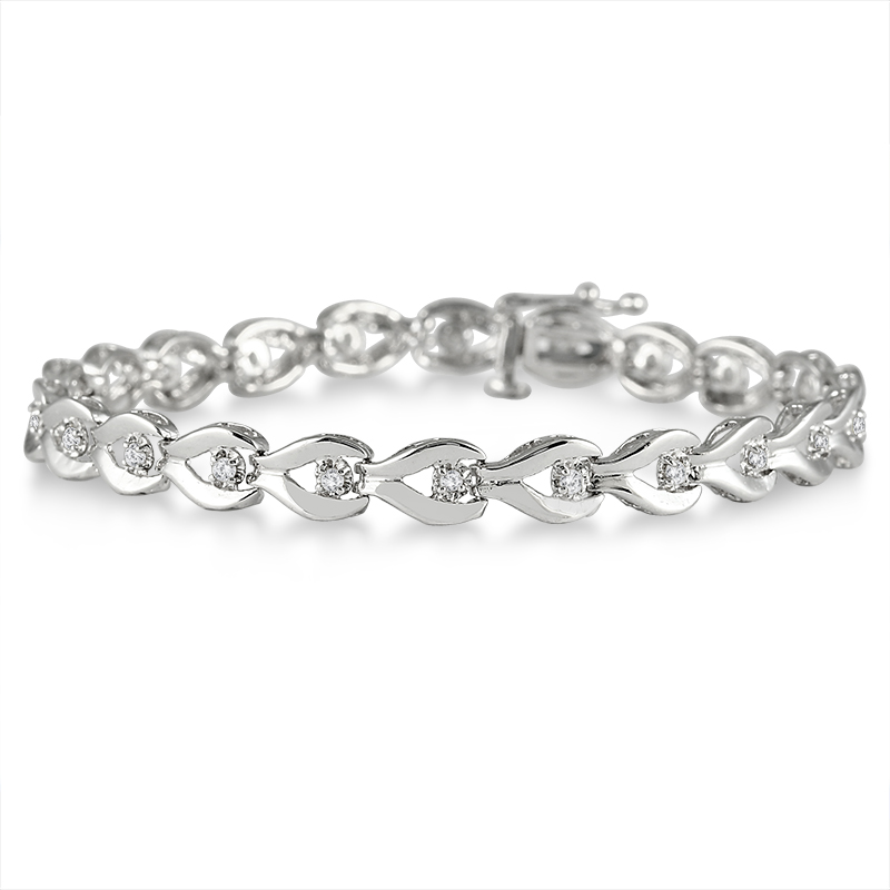 1/2 Carat Diamond Link Bracelet in .925 Sterling Silver