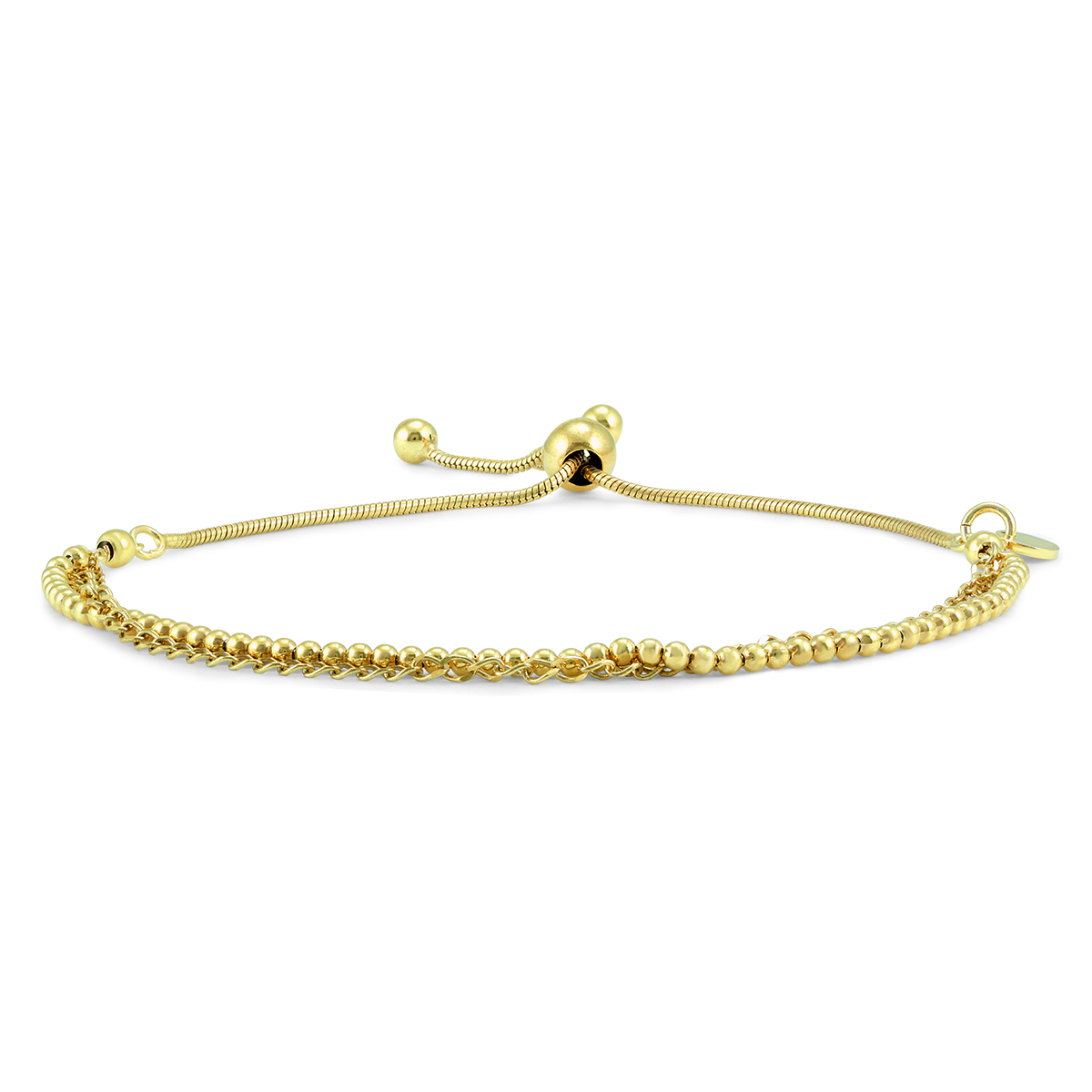 Bead and Chain Bolo Bracelet in Yellow Gold Plated .925 Sterling Silver