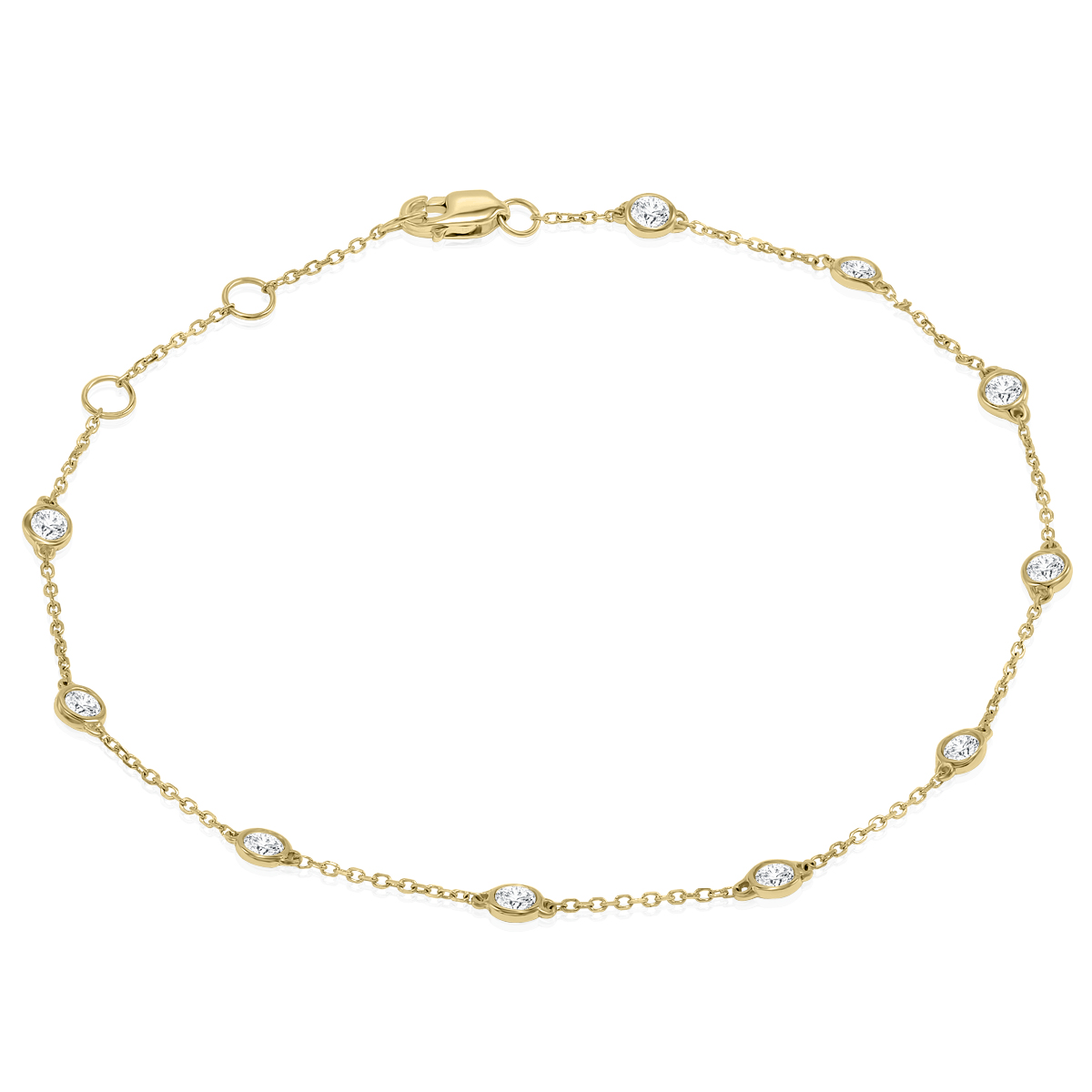 1/2 Carat TW Bezel Set Genuine Diamond Station Bracelet in 14K Yellow Gold