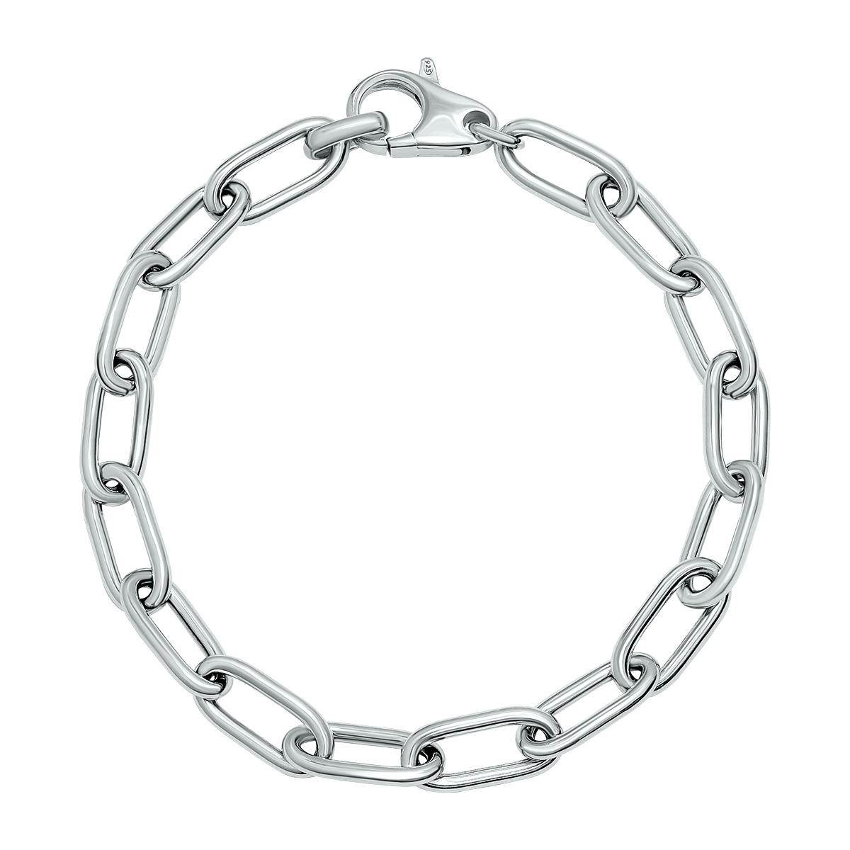 Silver Rhodium 6.5MM Chunky Paperclip Bracelet With Lobster Clasp