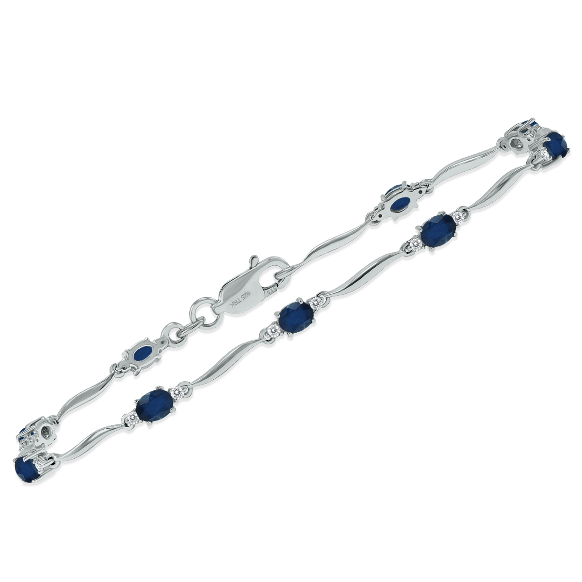 Sapphire and Diamond Wave Link Bracelet in.925 Sterling Silver