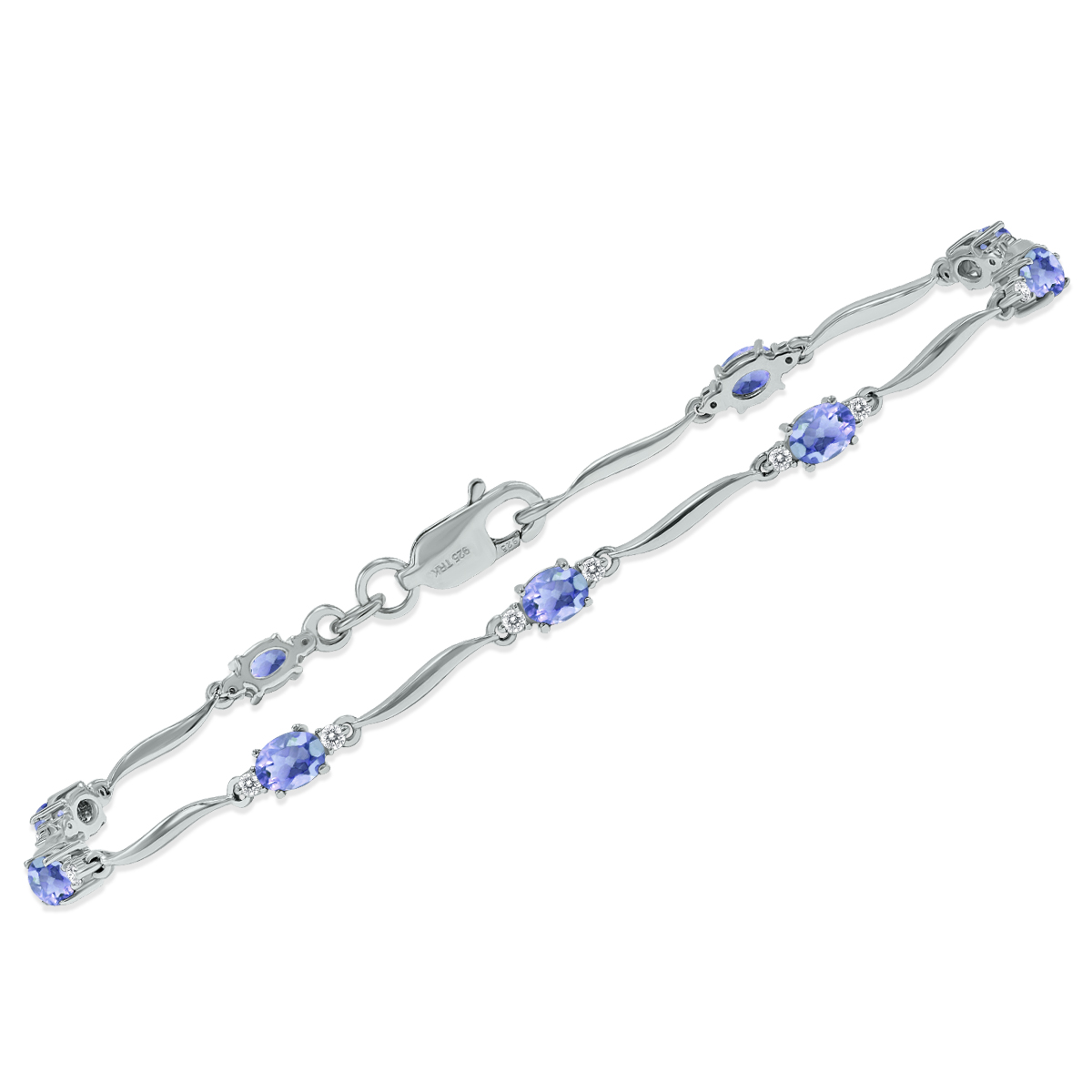 Tanzanite and Diamond Wave Link Bracelet in.925 Sterling Silver