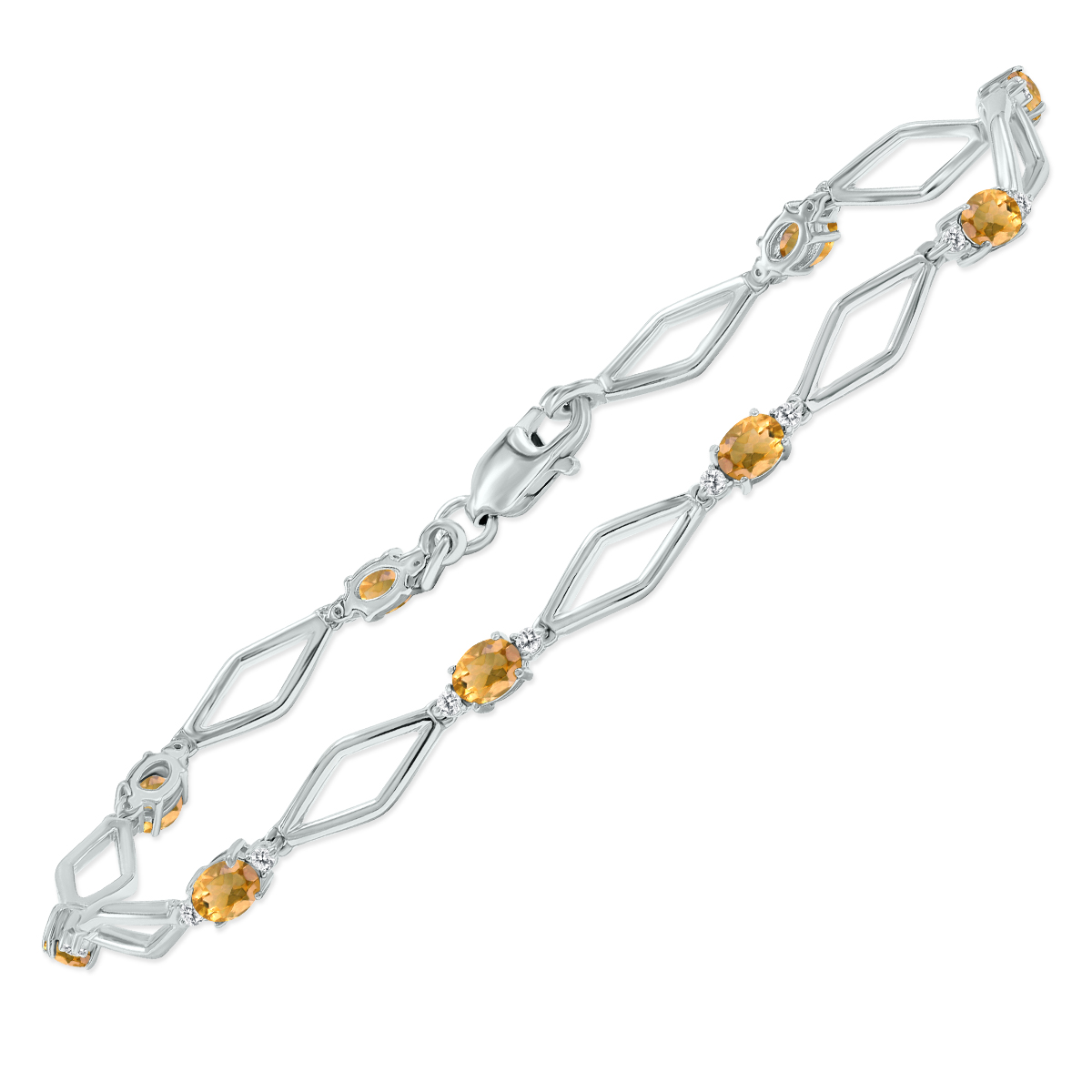 Citrine and Natural Diamond Star Link Bracelet in .925 Sterling Silver