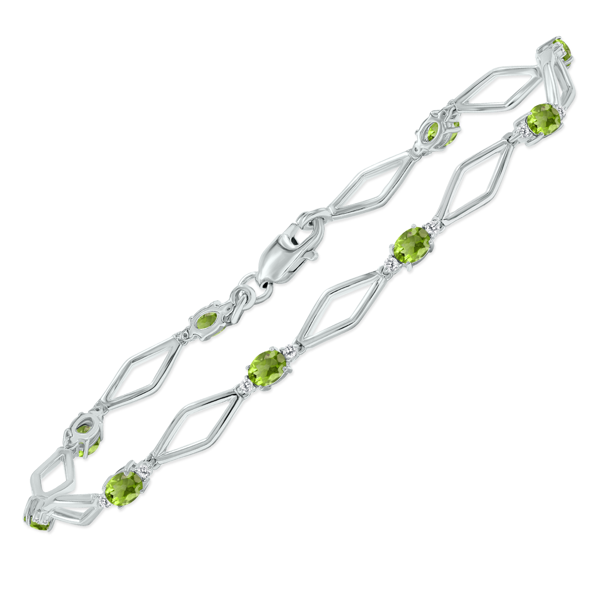 Peridot and Natural Diamond Star Link Bracelet in.925 Sterling Silver