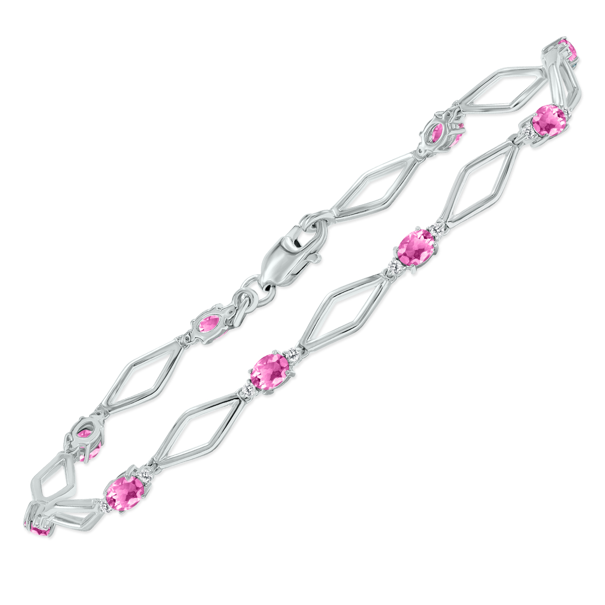 Pink Topaz and Natural Diamond Star Link Bracelet in.925 Sterling Silver