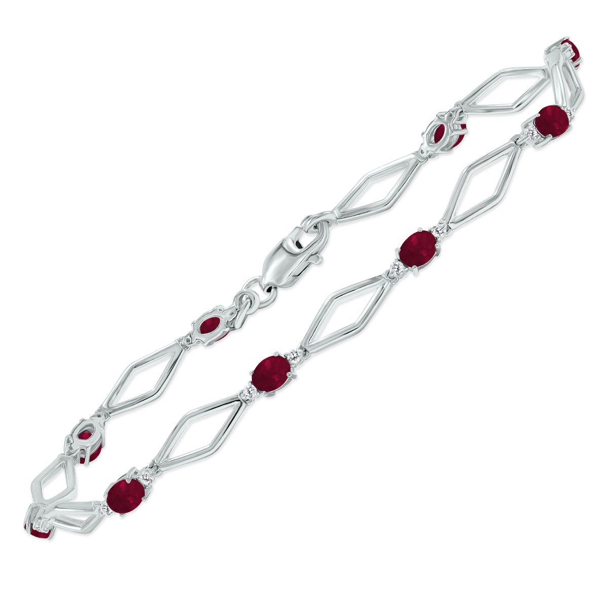 Ruby and Natural Diamond Star Link Bracelet in.925 Sterling Silver