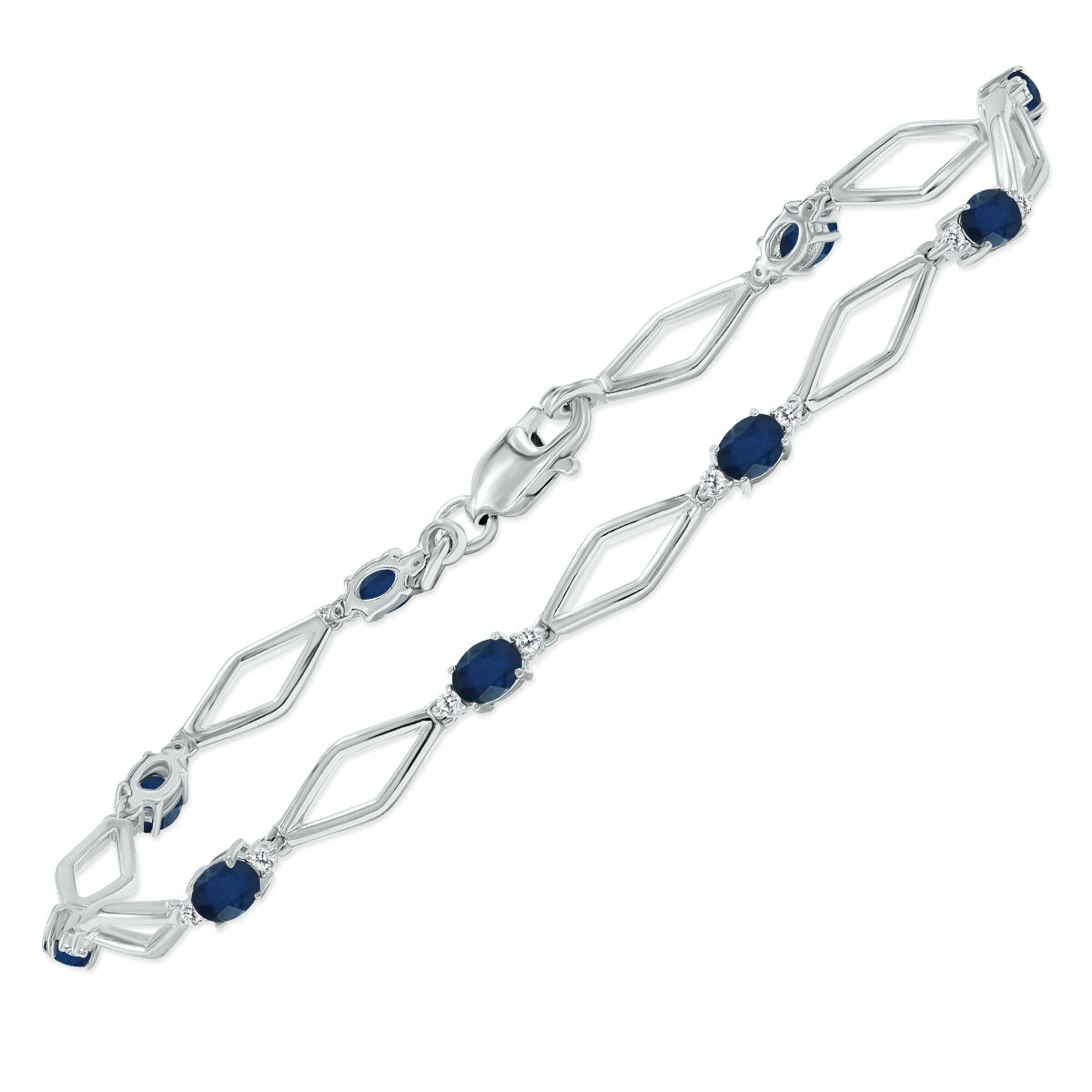 Sapphire and Natural Diamond Star Link Bracelet in.925 Sterling Silver