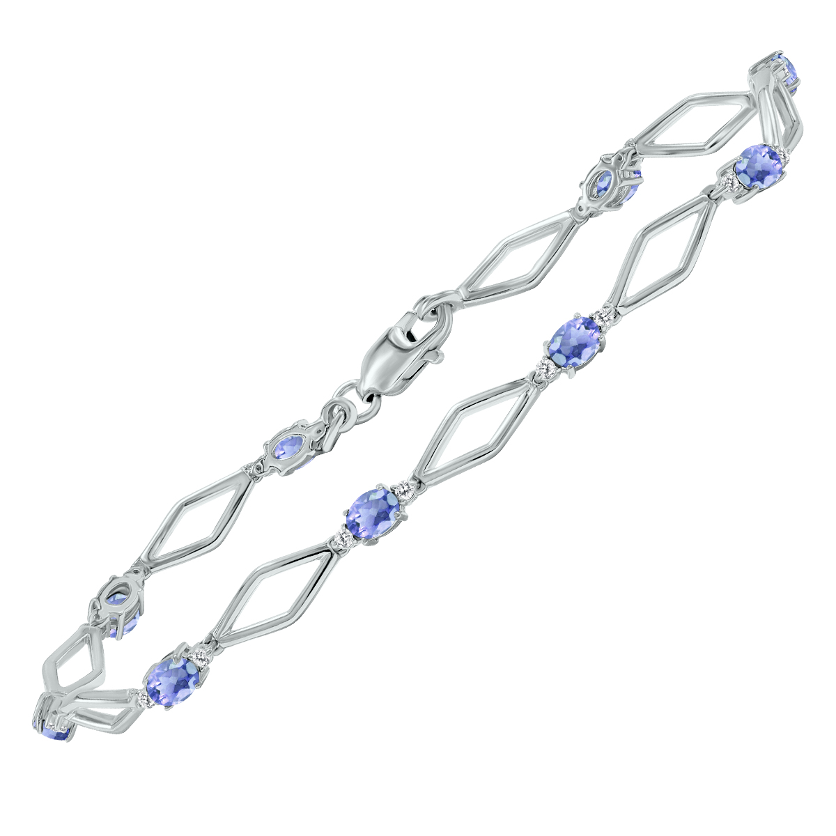Tanzanite and Natural Diamond Star Link Bracelet in.925 Sterling Silver