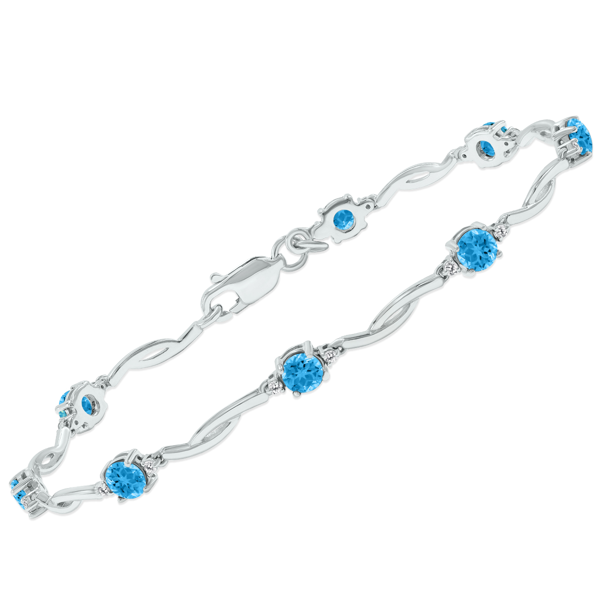 Blue Topaz and Natural Diamond Braided Wave Bracelet in.925 Sterling Silver