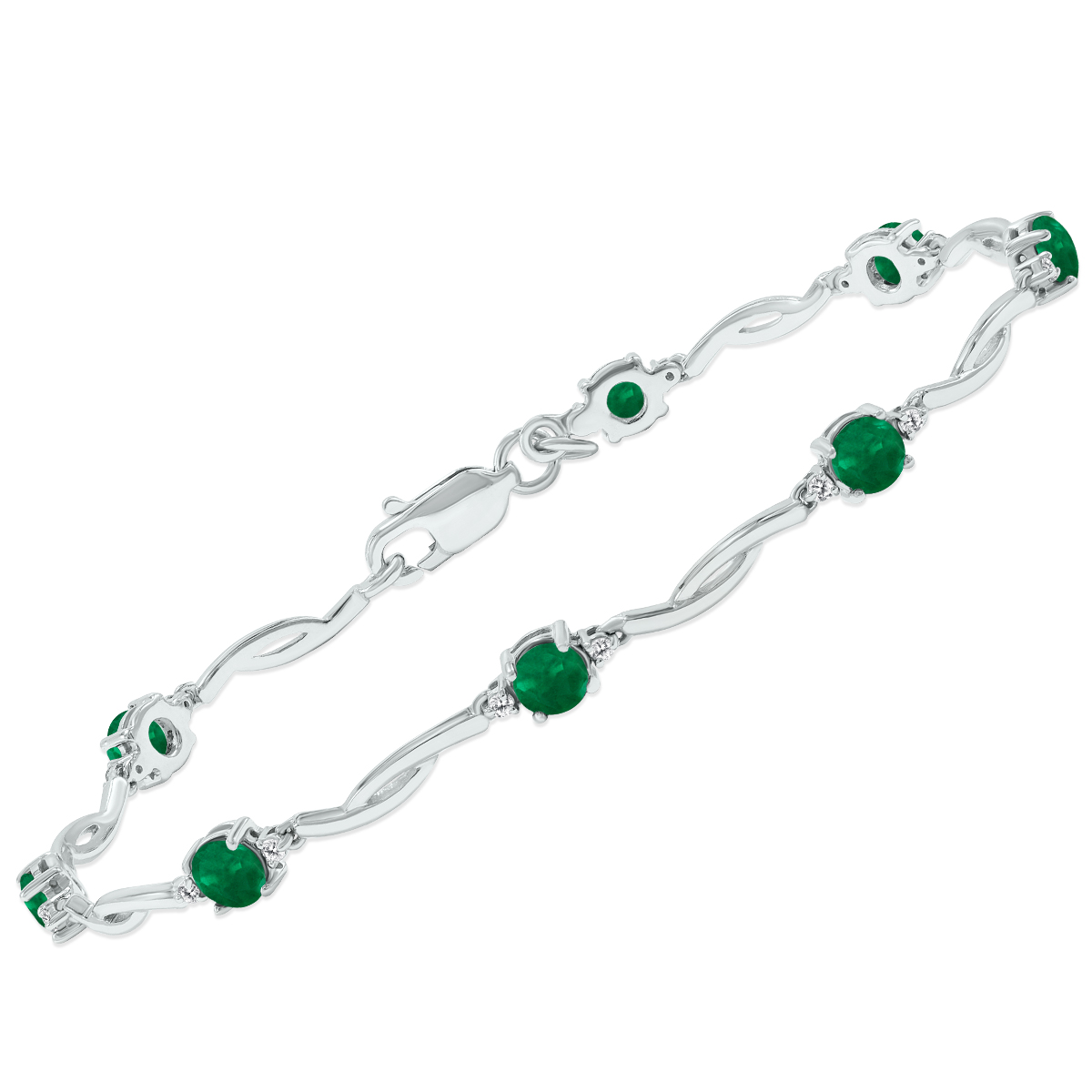 Emerald and Natural Diamond Braided Wave Bracelet in.925 Sterling Silver