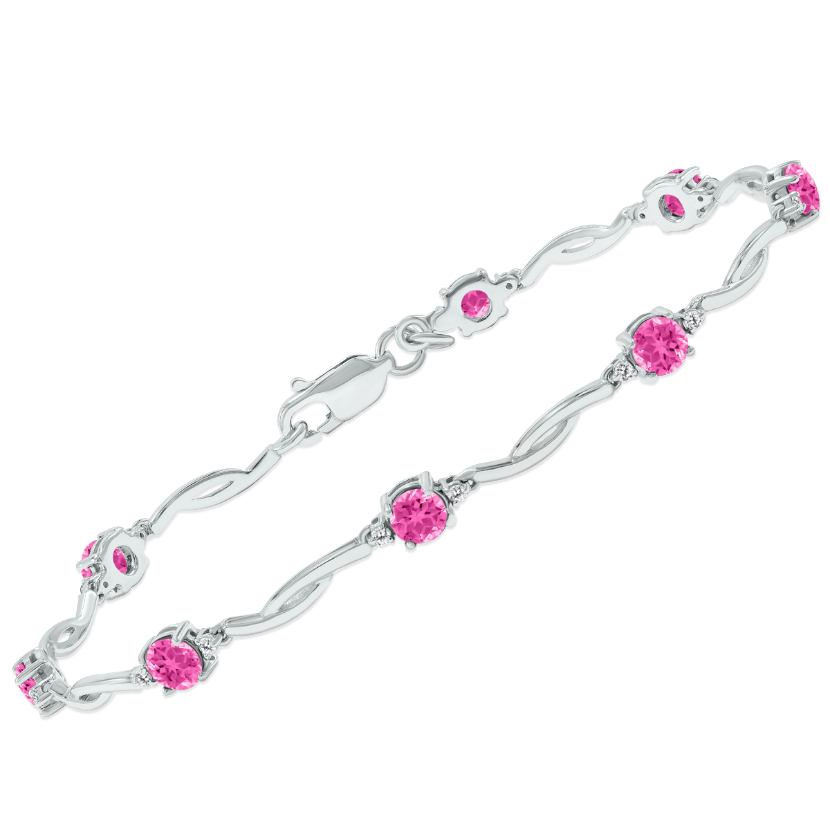 Pink Topaz and Natural Diamond Braided Wave Bracelet in .925 Sterling Silver