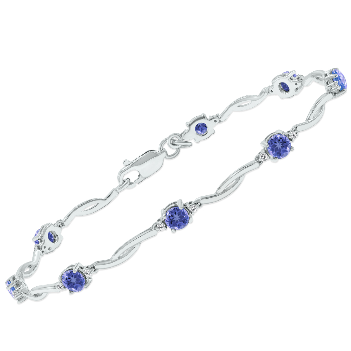 Tanzanite and Natural Diamond Braided Wave Bracelet in.925 Sterling Silver