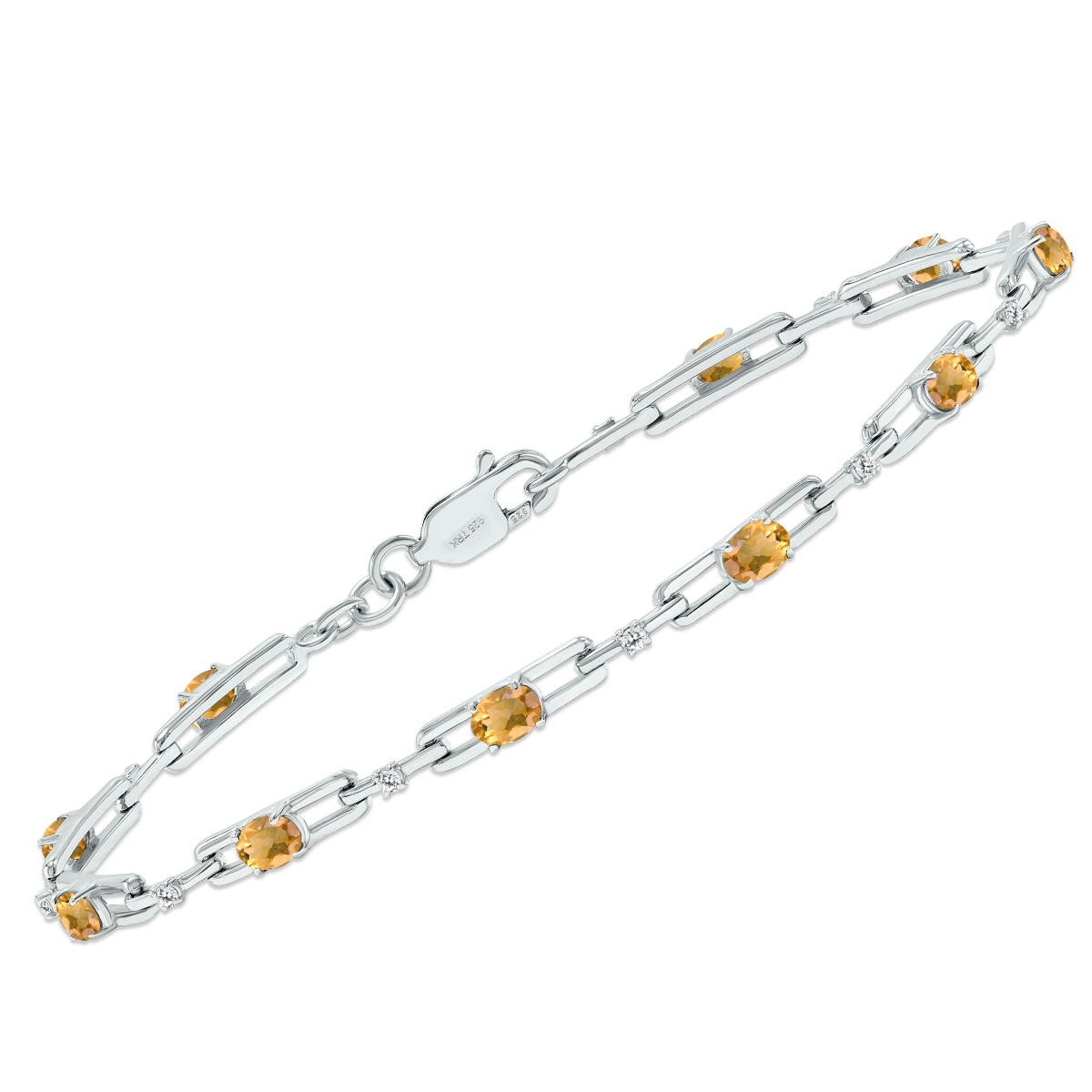 Citrine and Natural Diamond Double Bar Link Bracelet in .925 Sterling Silver