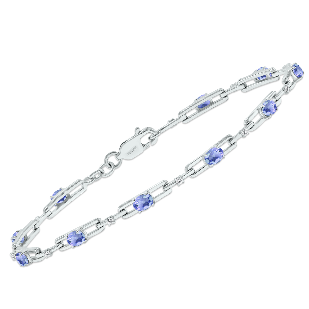 Tanzanite and Natural Diamond Double Bar Link Bracelet in.925 Sterling Silver