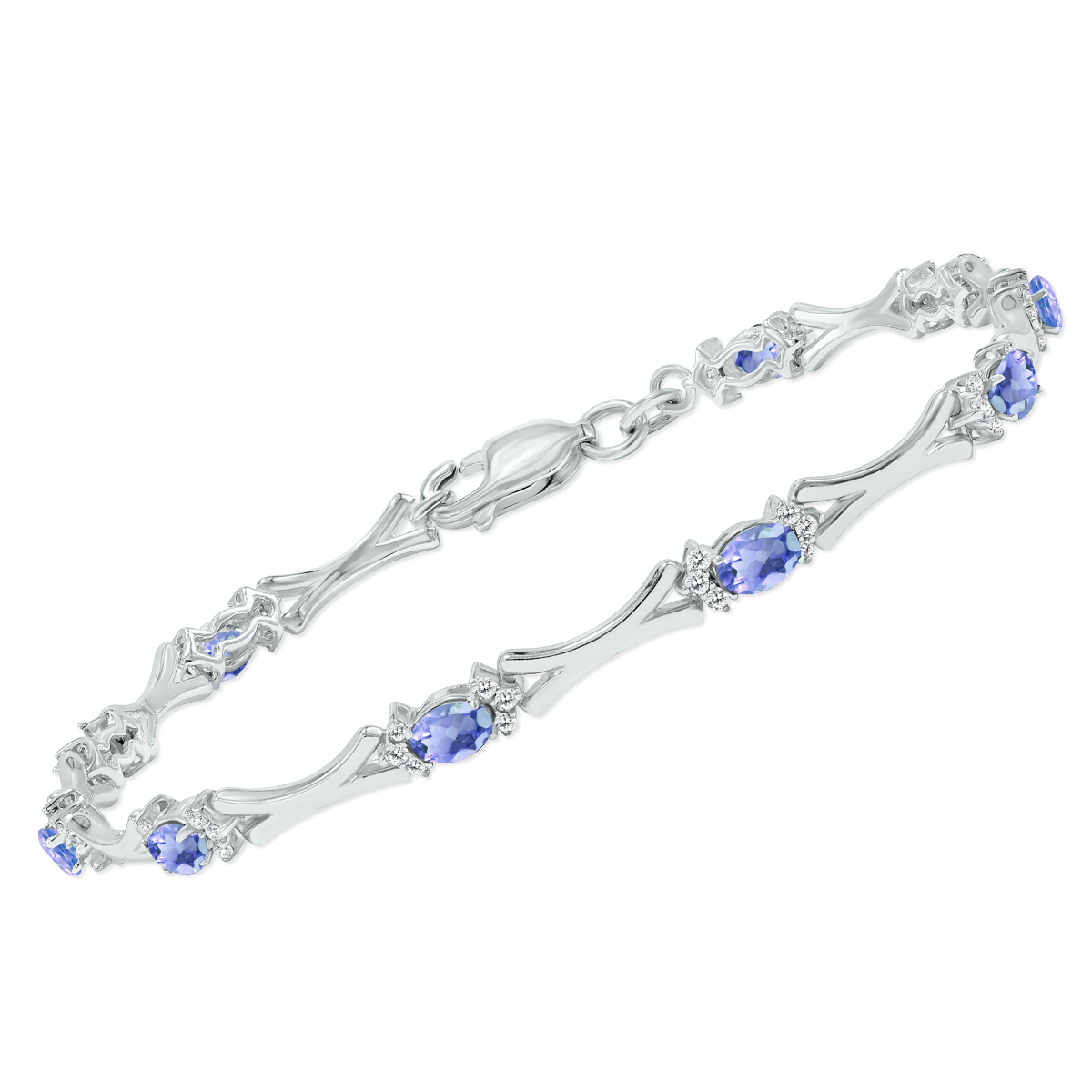 Tanzanite and Natural Diamond Sculpted X Link Bracelet in.925 Sterling Silver