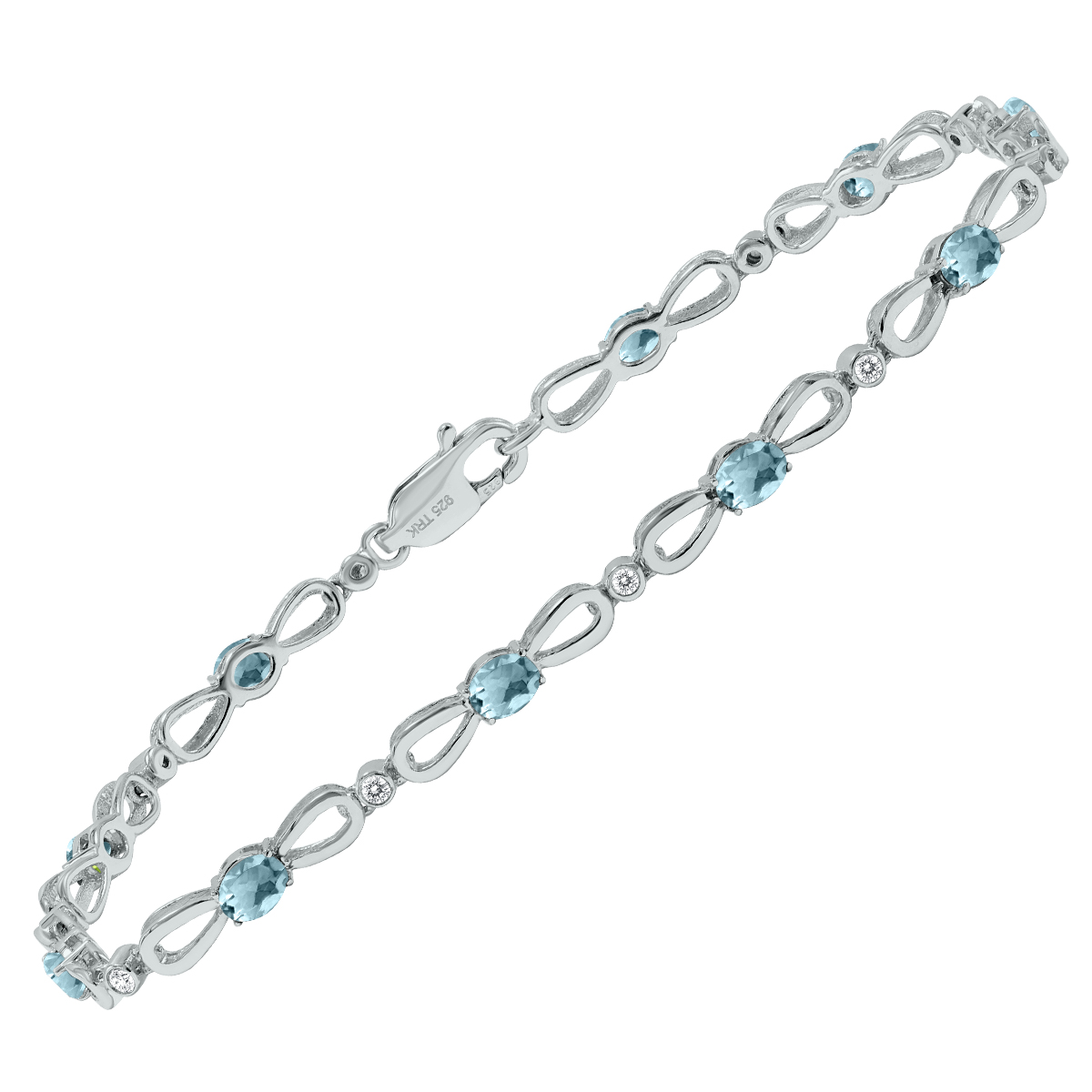 Aquamarine and Natural Diamond Ribbon Loop Bracelet in.925 Sterling Silver