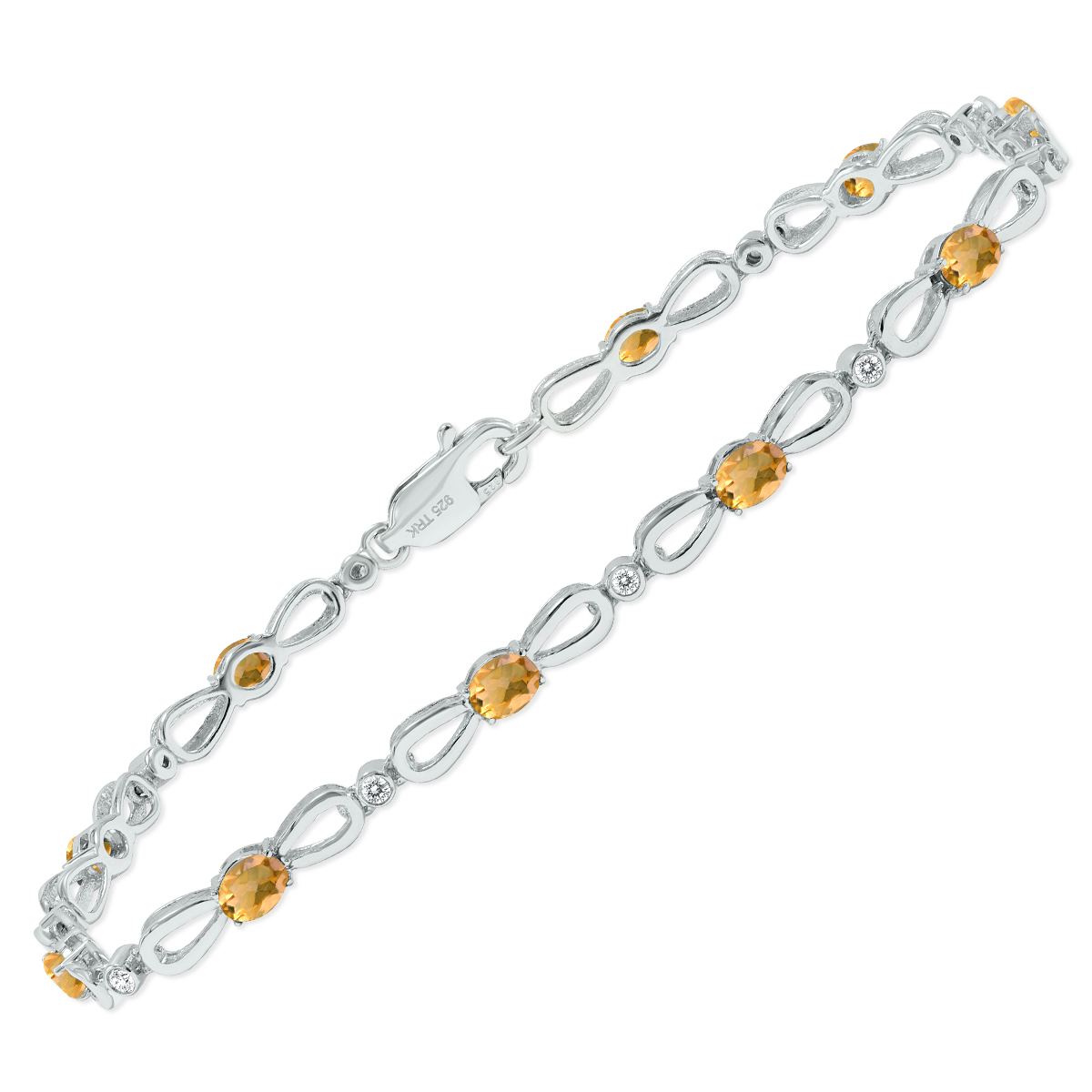 Citrine and Natural Diamond Ribbon Loop Bracelet in .925 Sterling Silver