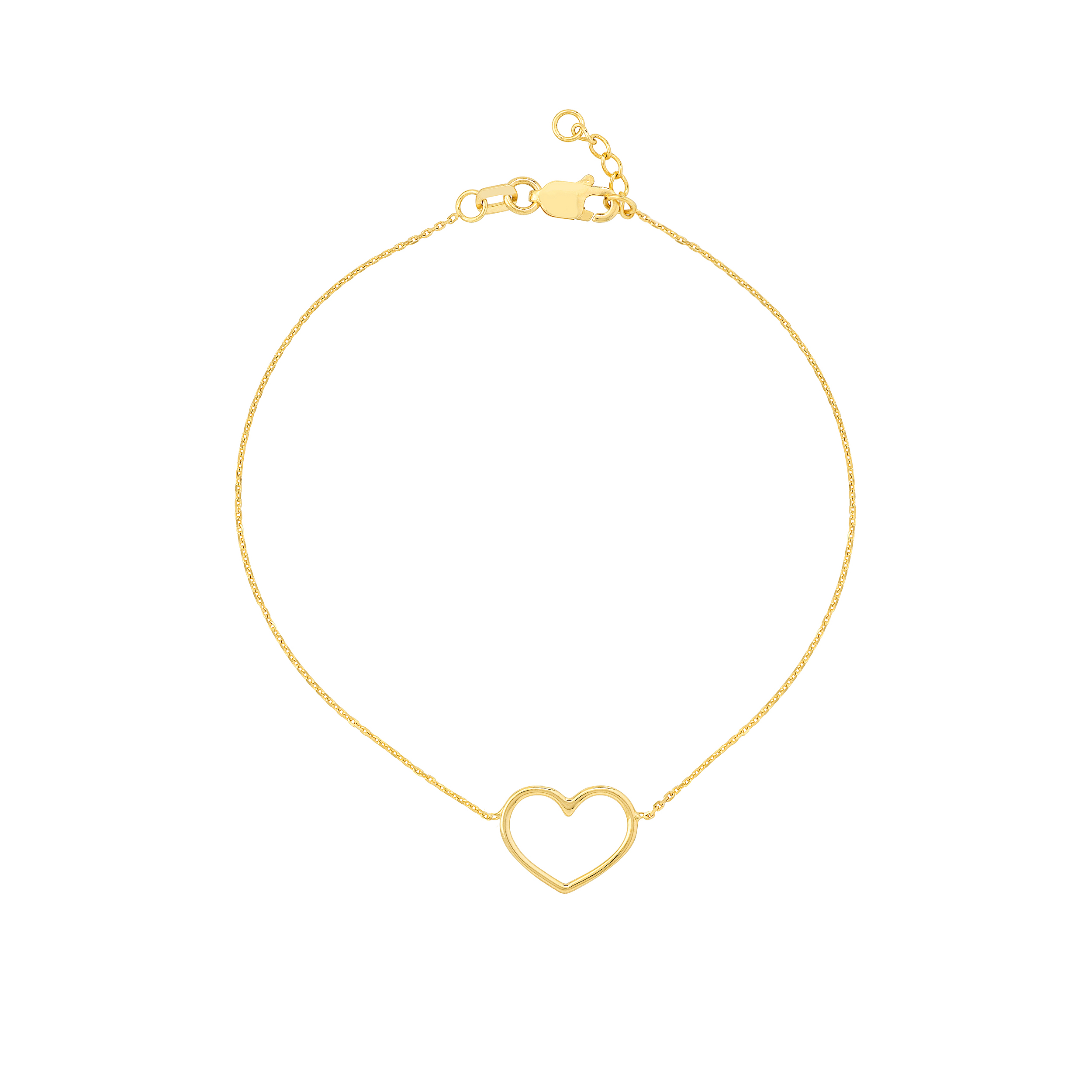 14K Solid Yellow Gold Open Heart Bracelet