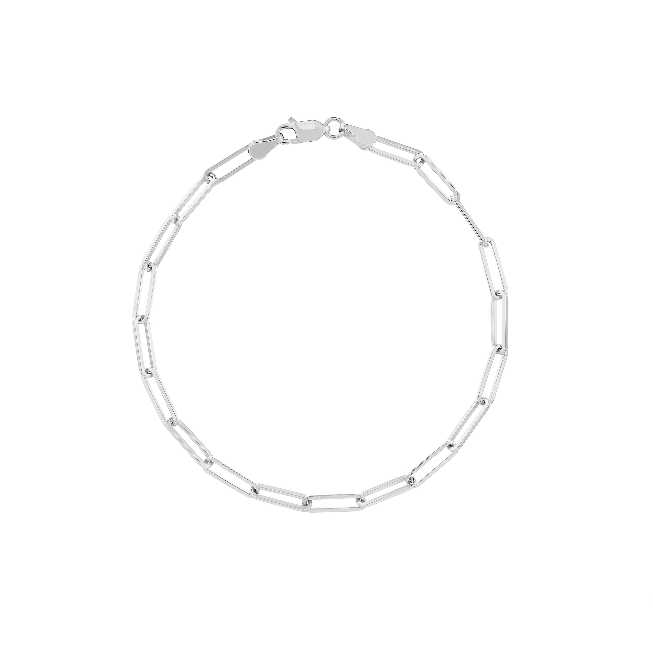 14K Solid White Gold 3.80mm Paperclip Chain Bracelet