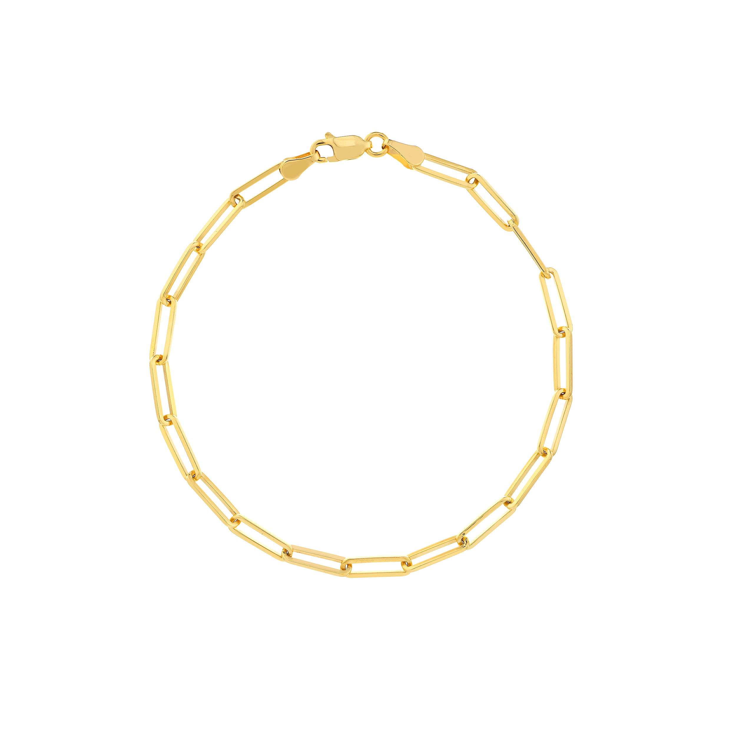 14K Solid Yellow Gold 3.80mm Paperclip Chain Bracelet