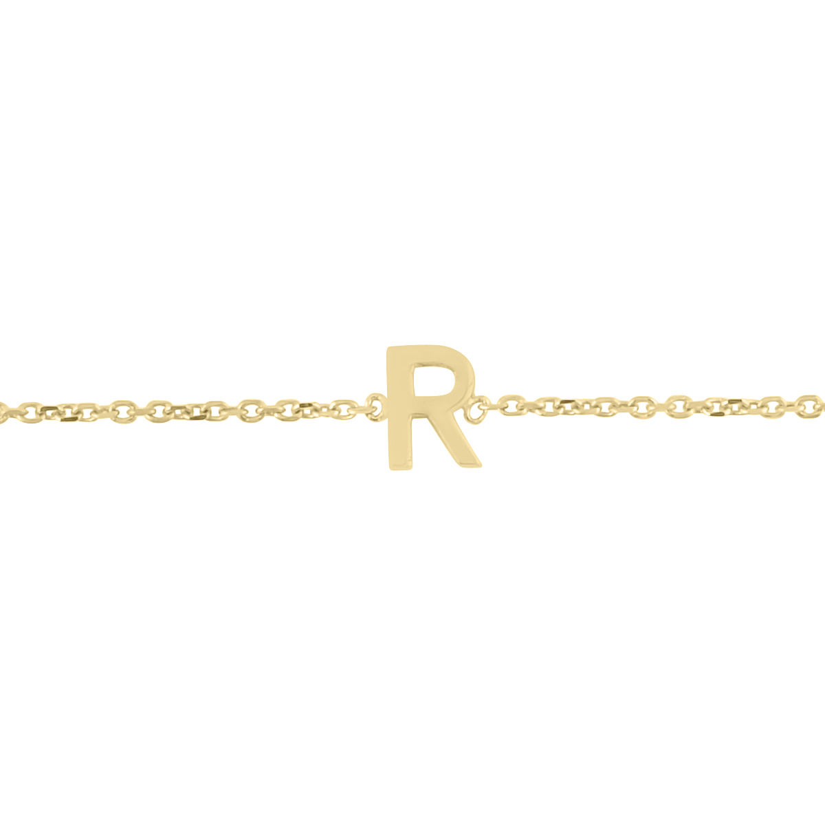 14K Solid Yellow Gold R Mini Initial Bracelet