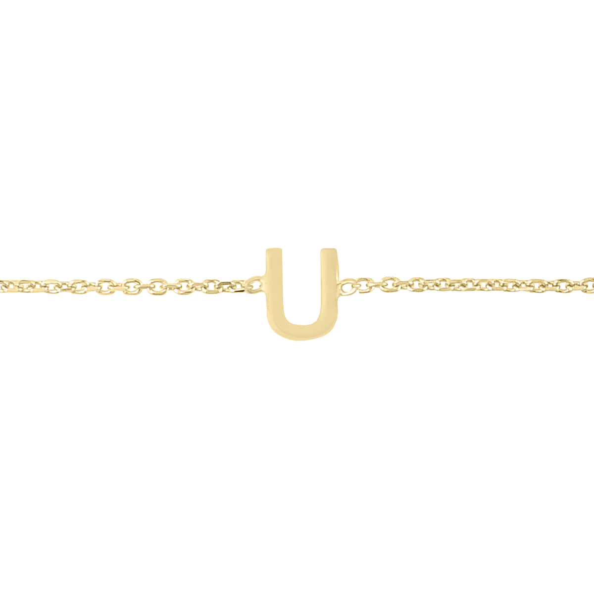 14K Solid Yellow Gold U Mini Initial Bracelet