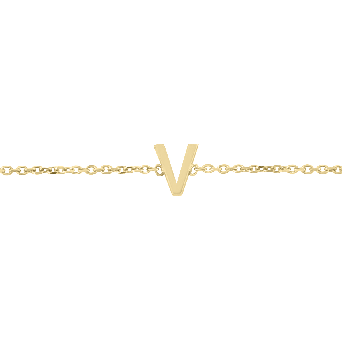 14K Solid Yellow Gold V Mini Initial Bracelet