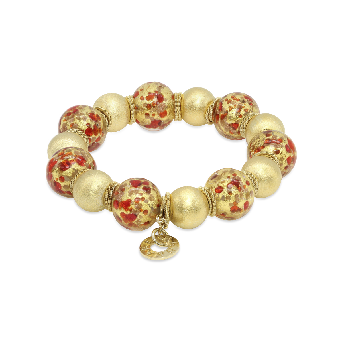 Fiamma Ruby Red Murano Bracelet with Elegant Gold Bead Bracelet