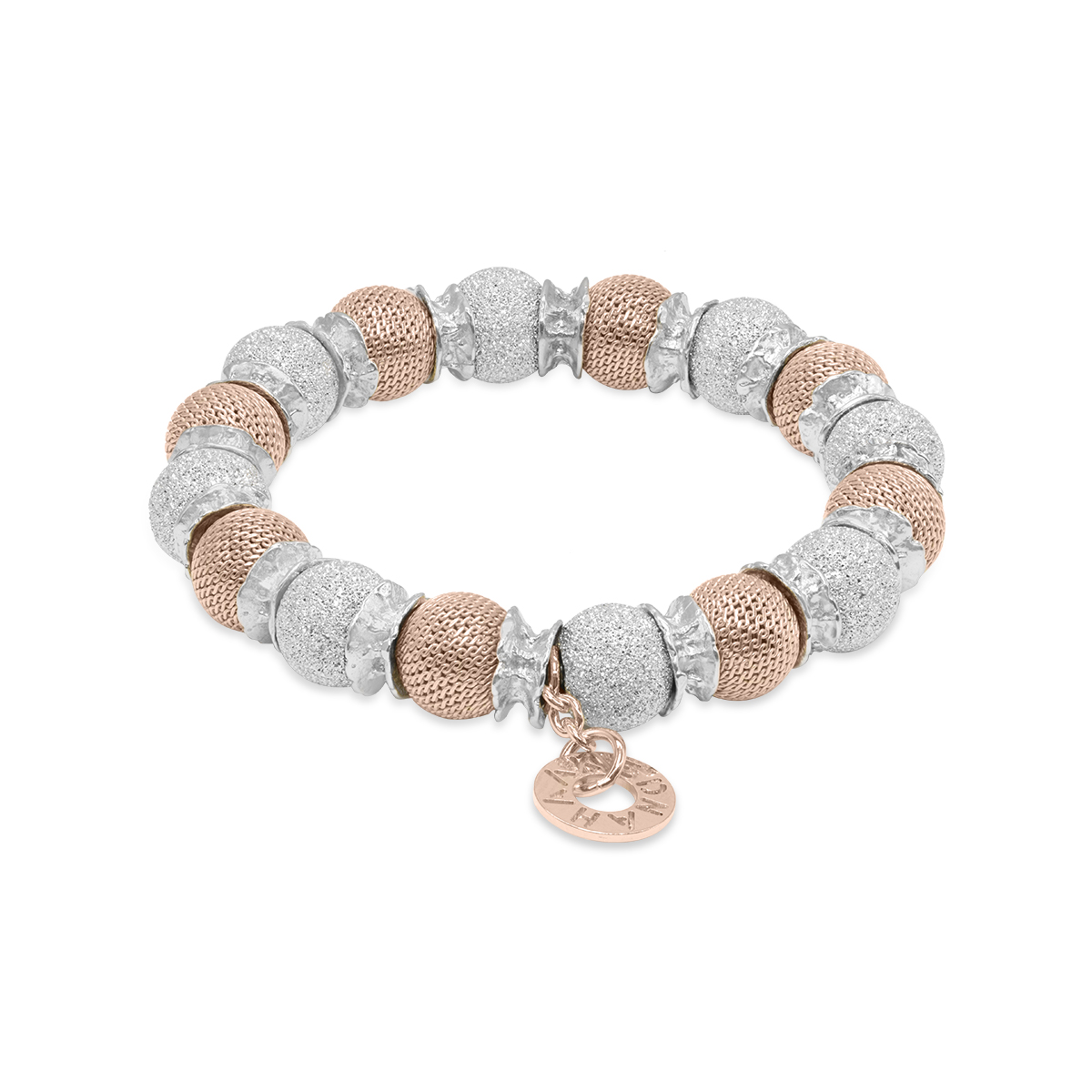Silver and Rose Laser Beads with Silver Roundels Bracelet