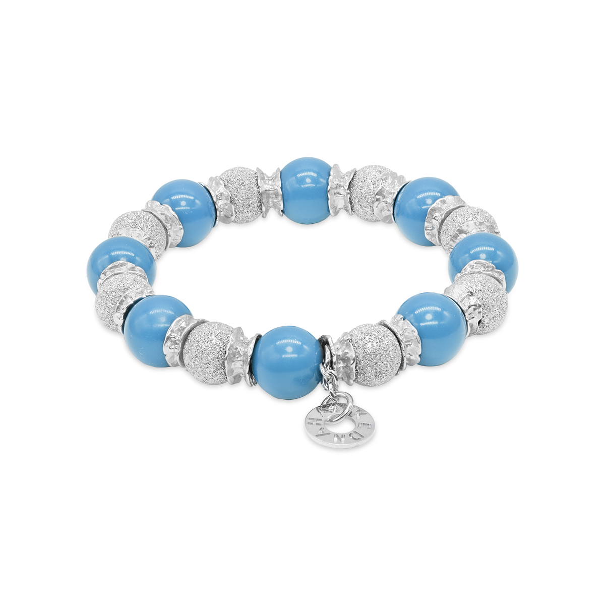 Lorenza Turquoise and Laser Silver Beads Bracelet with Silver Rondelle Accents