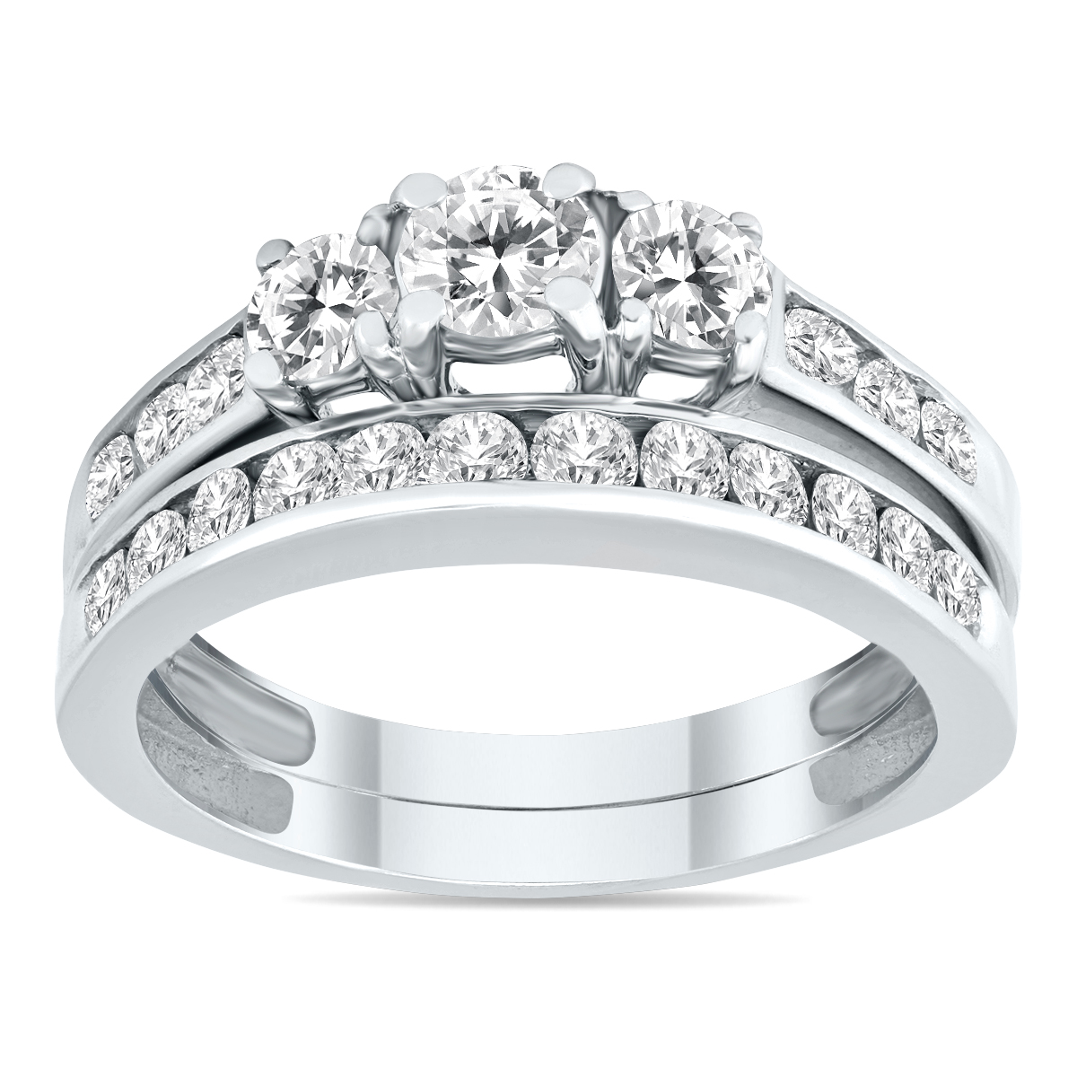 1 1/2 Carat TW Three Stone Diamond Bridal Set in 10K White Gold