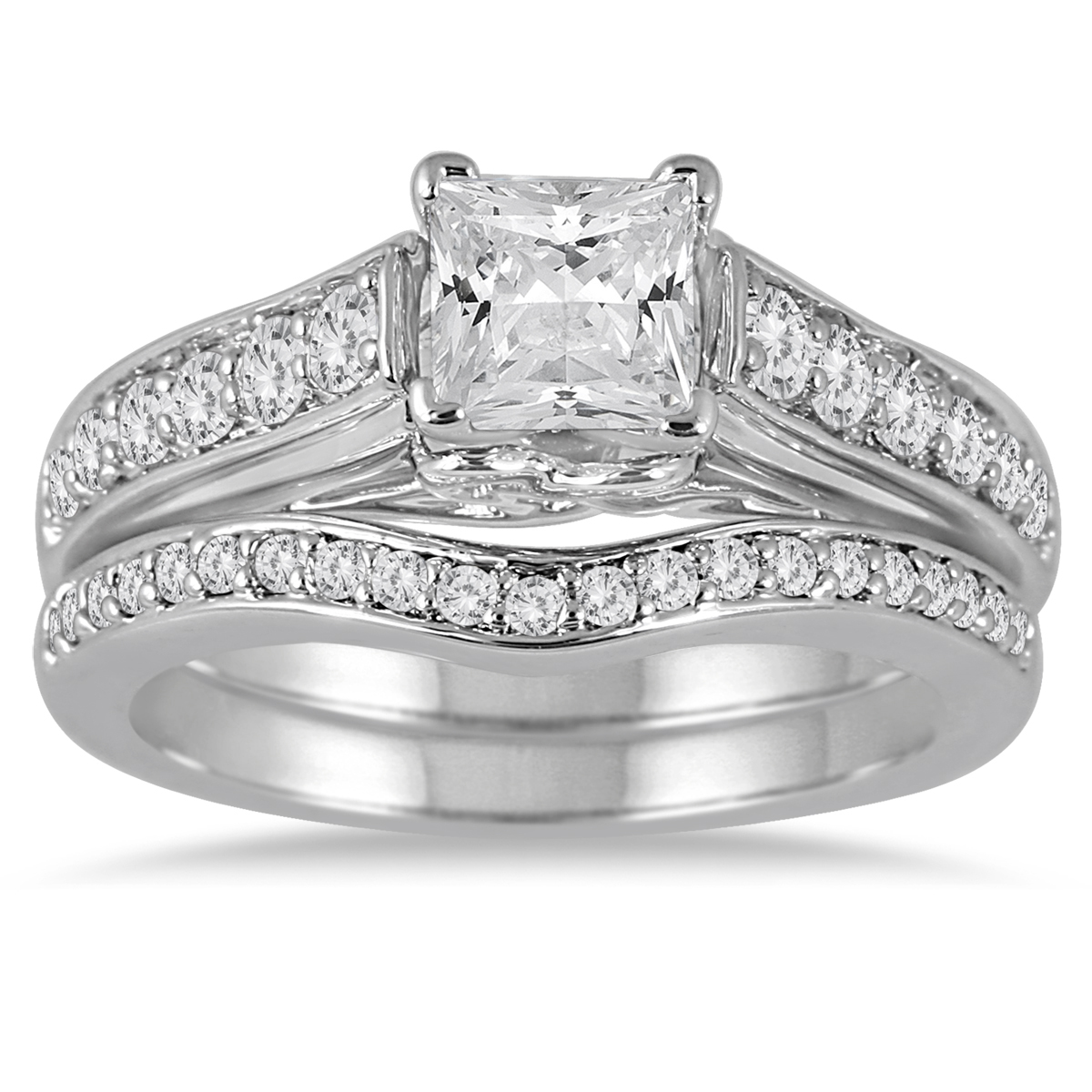 1 1/2 Carat TW Princess Diamond Bridal Set in 14K White Gold