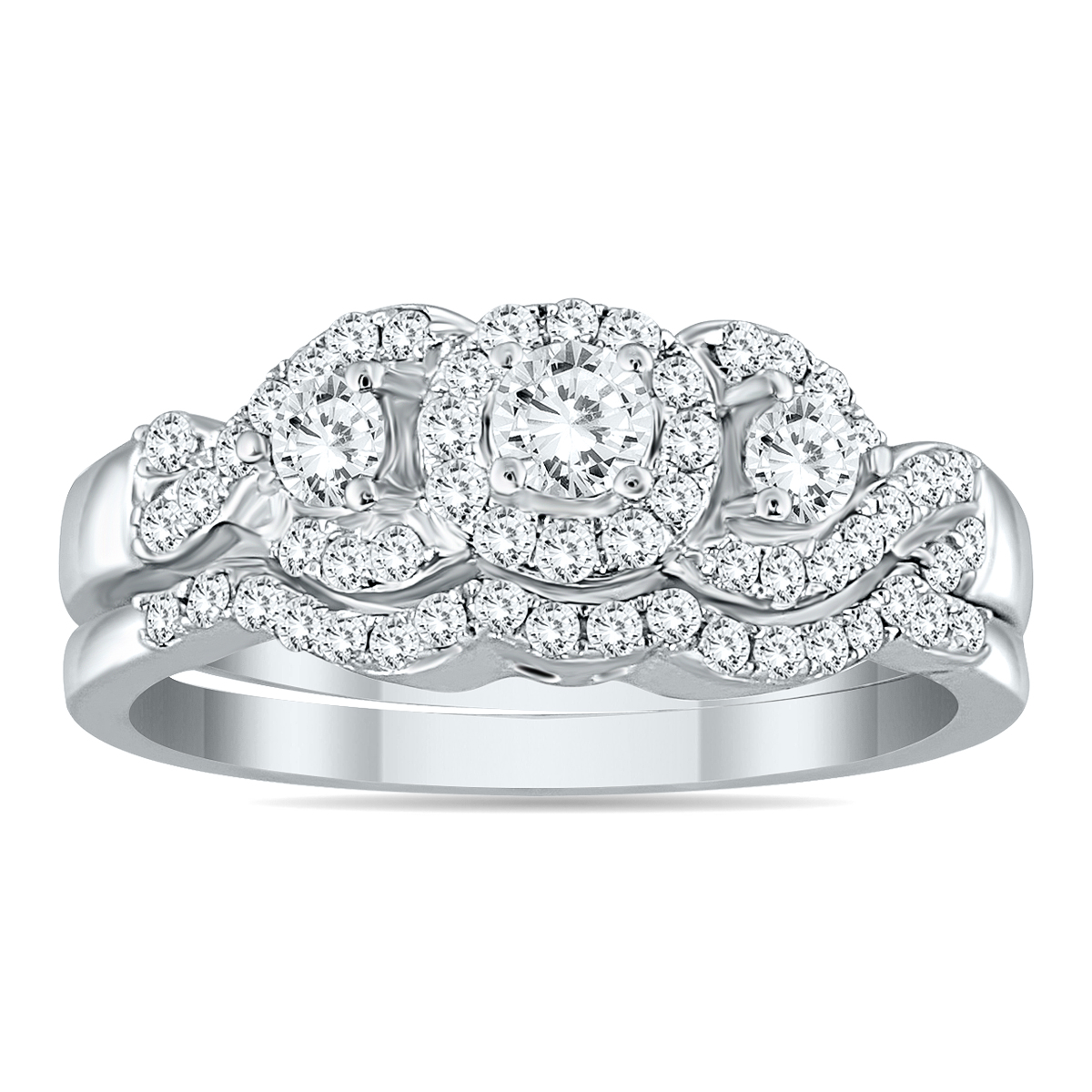 5/8 Carat TW Three Stone Diamond Cluster Bridal Set in 10K White Gold