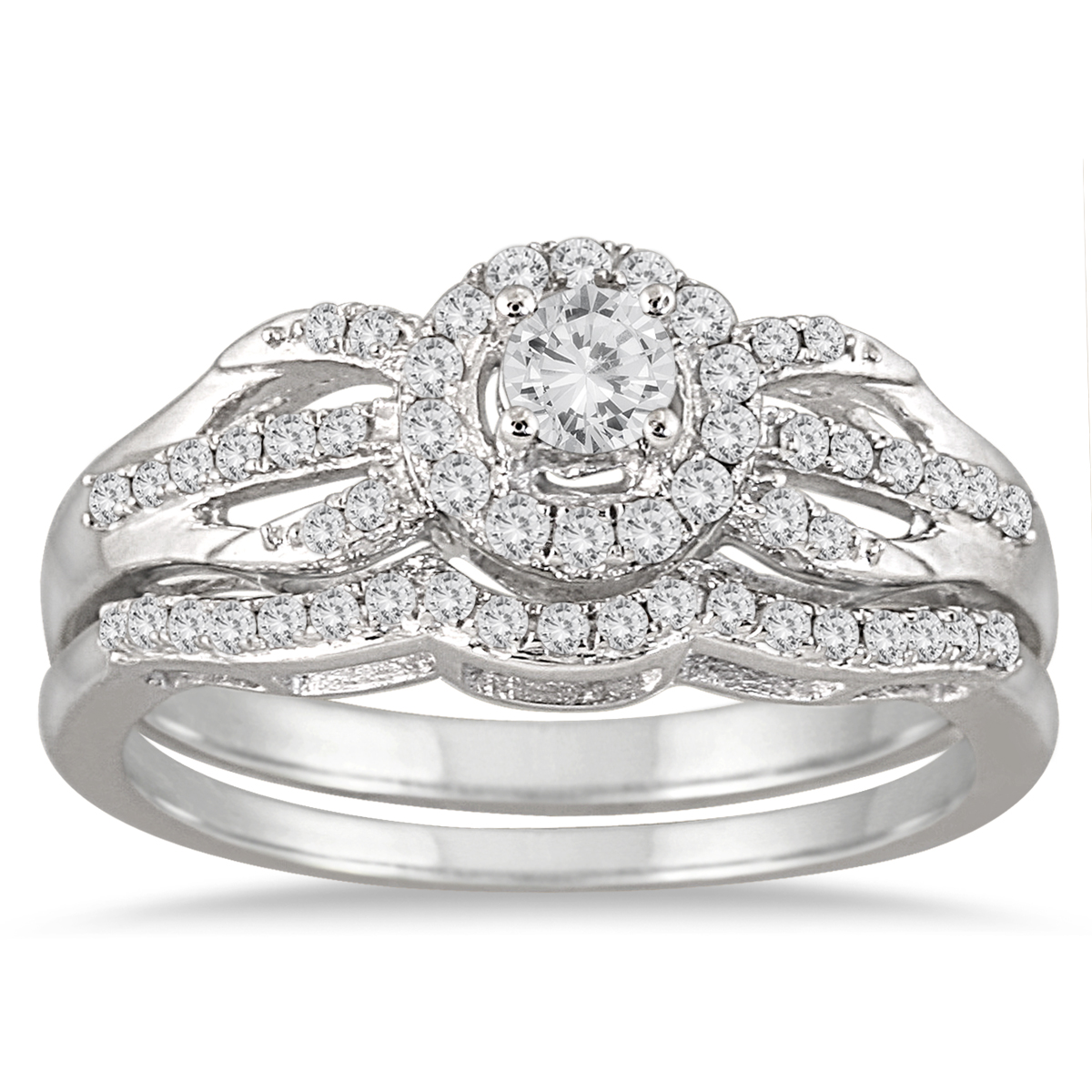 1/2 Carat TW Antique Diamond Bridal Set in 10K White Gold (K-L Color, I2-I3 Clarity)