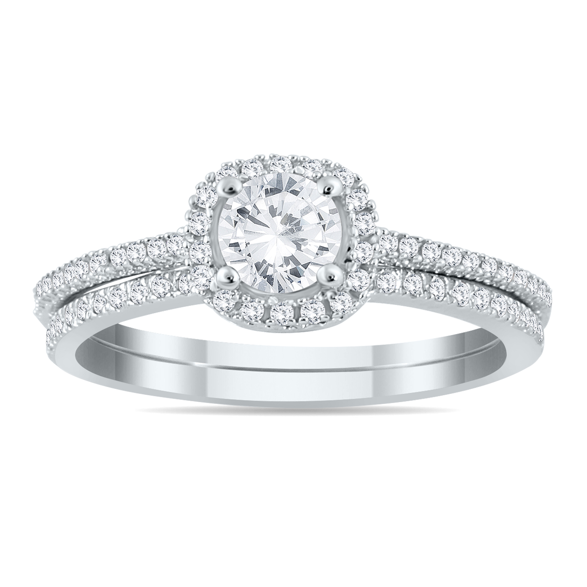 7/8 Carat TW Diamond Halo Bridal Set in 14K White Gold