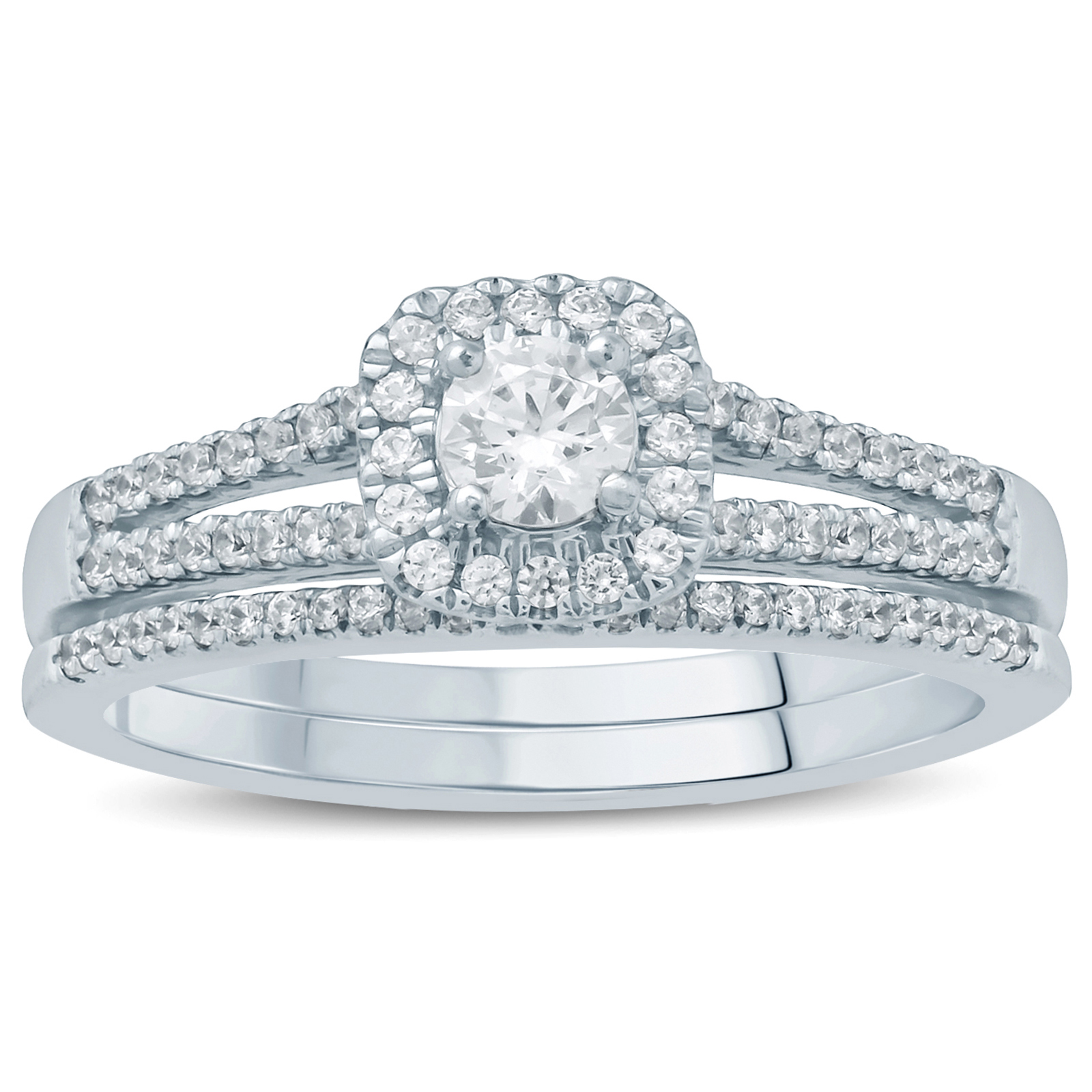 1/2 Carat TW Diamond Halo Bridal Set in 10k White Gold