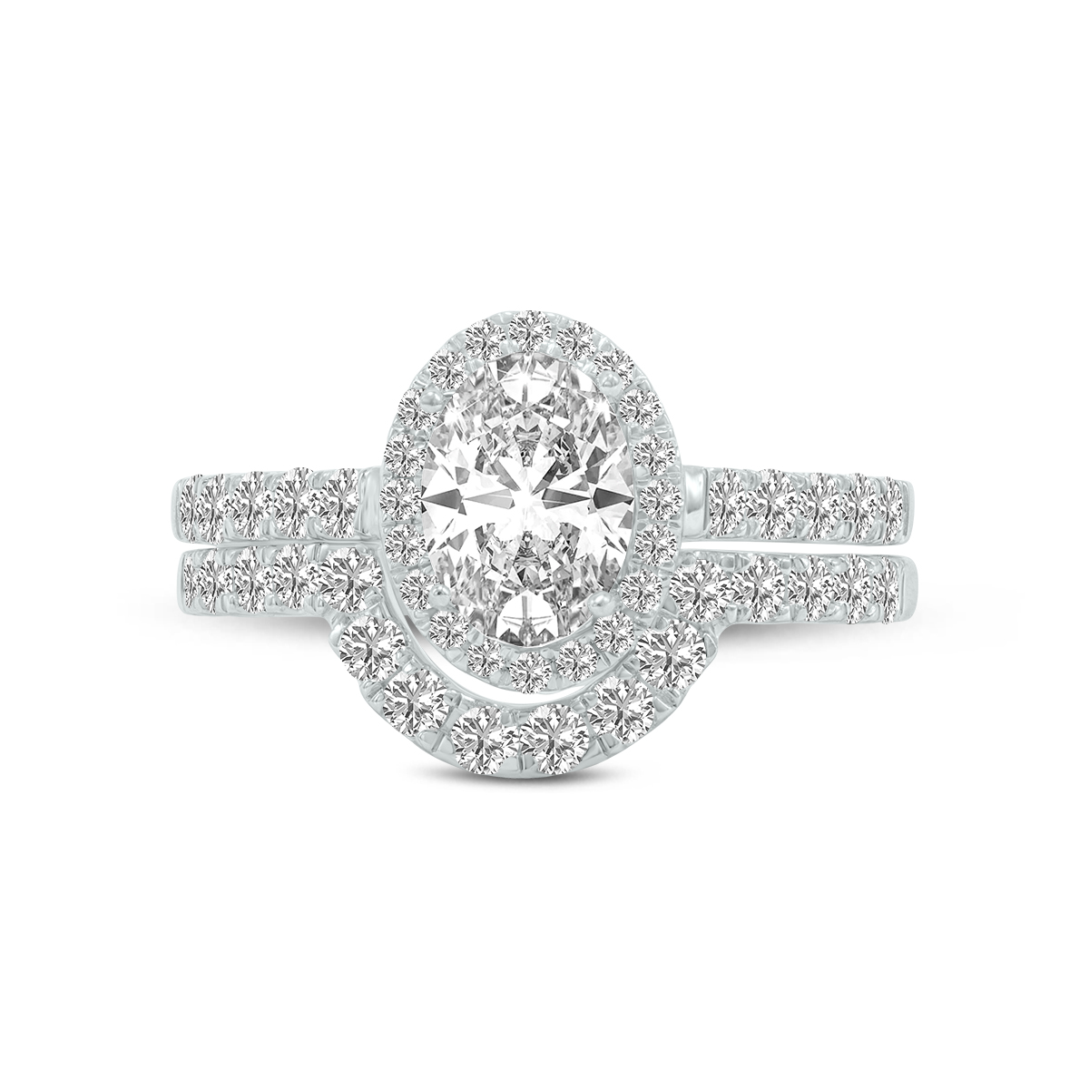 1 3/4 Carat TW Oval Lab Grown Diamond Bridal Set in 14K White Gold