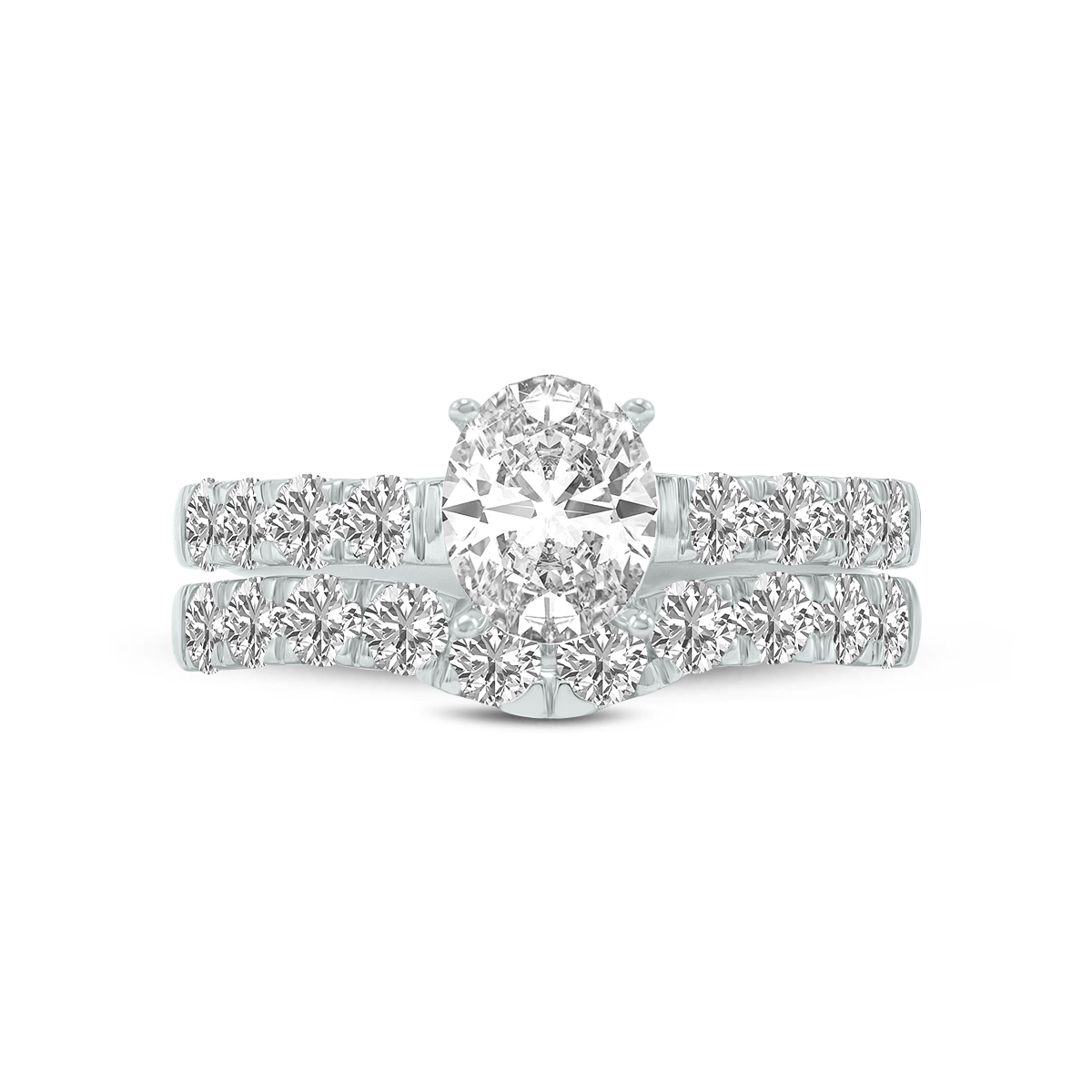 3 1/4 Carat TW Oval Shape Lab Grown Diamond Bridal Set in 14K White Gold