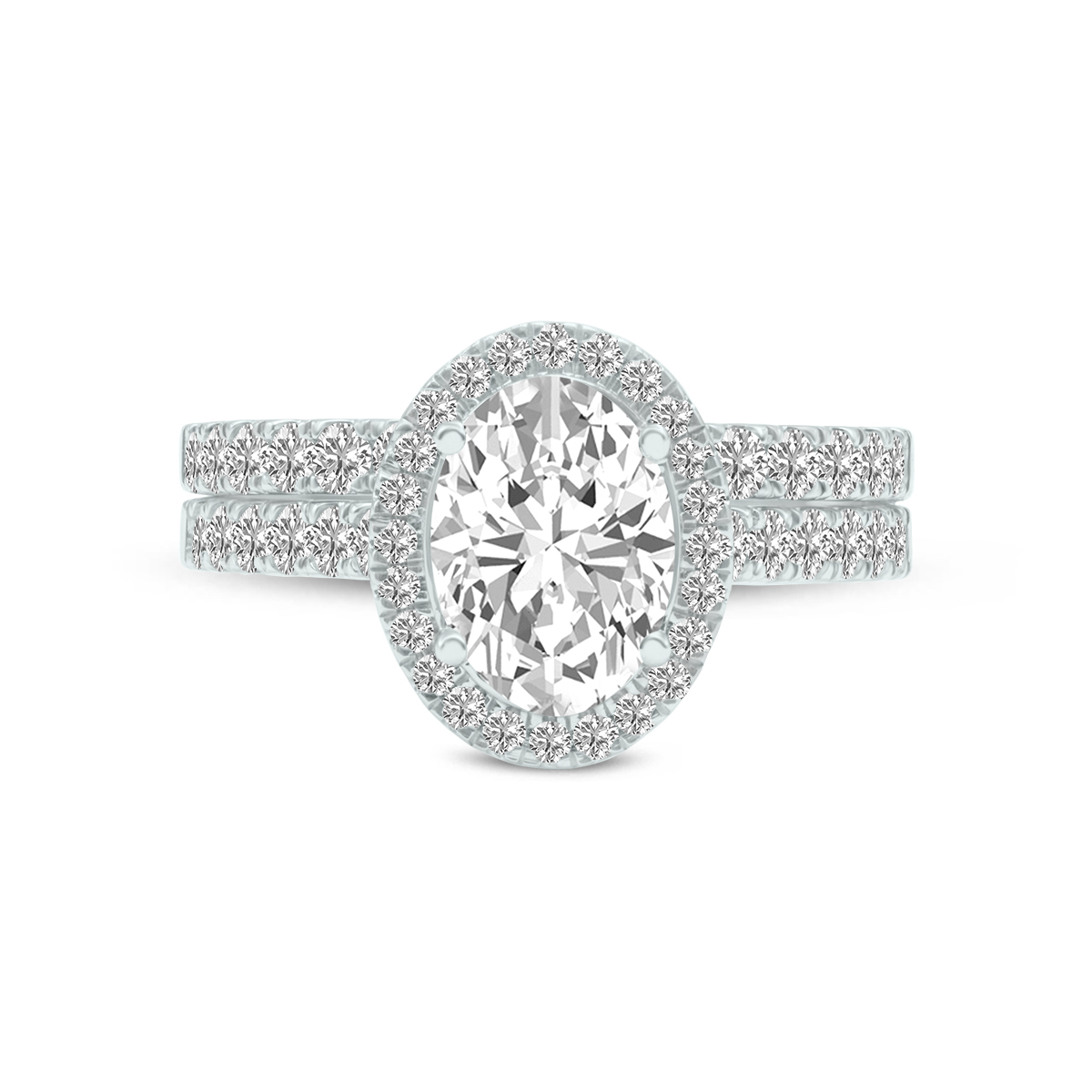 4 1/3 Carat TW Center Oval Lab Grown Diamond Halo Bridal Set in 14K White Gold