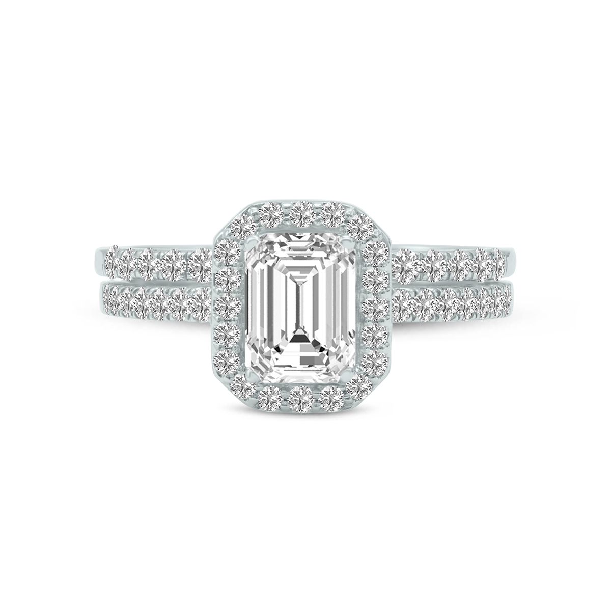 2 3/4 Carat TW Center Emerald Cut Lab Grown Diamond Halo Bridal Set in 14K White Gold