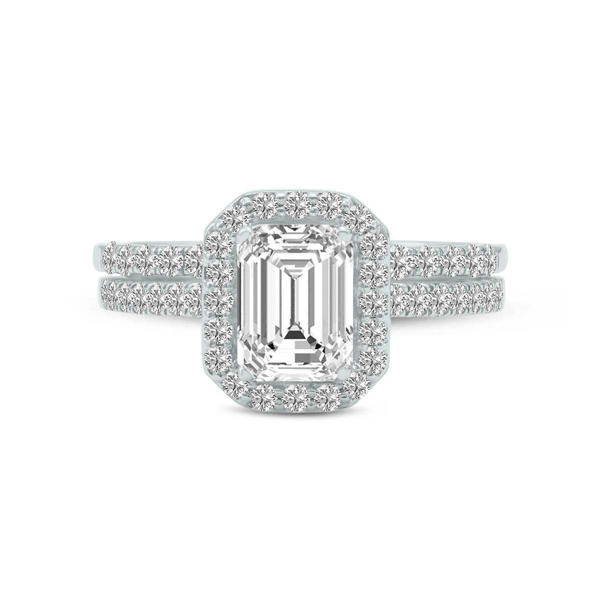 6 1/2 Carat TW Center Emerald Cut Lab Grown Diamond Halo Bridal Set in 14K White Gold